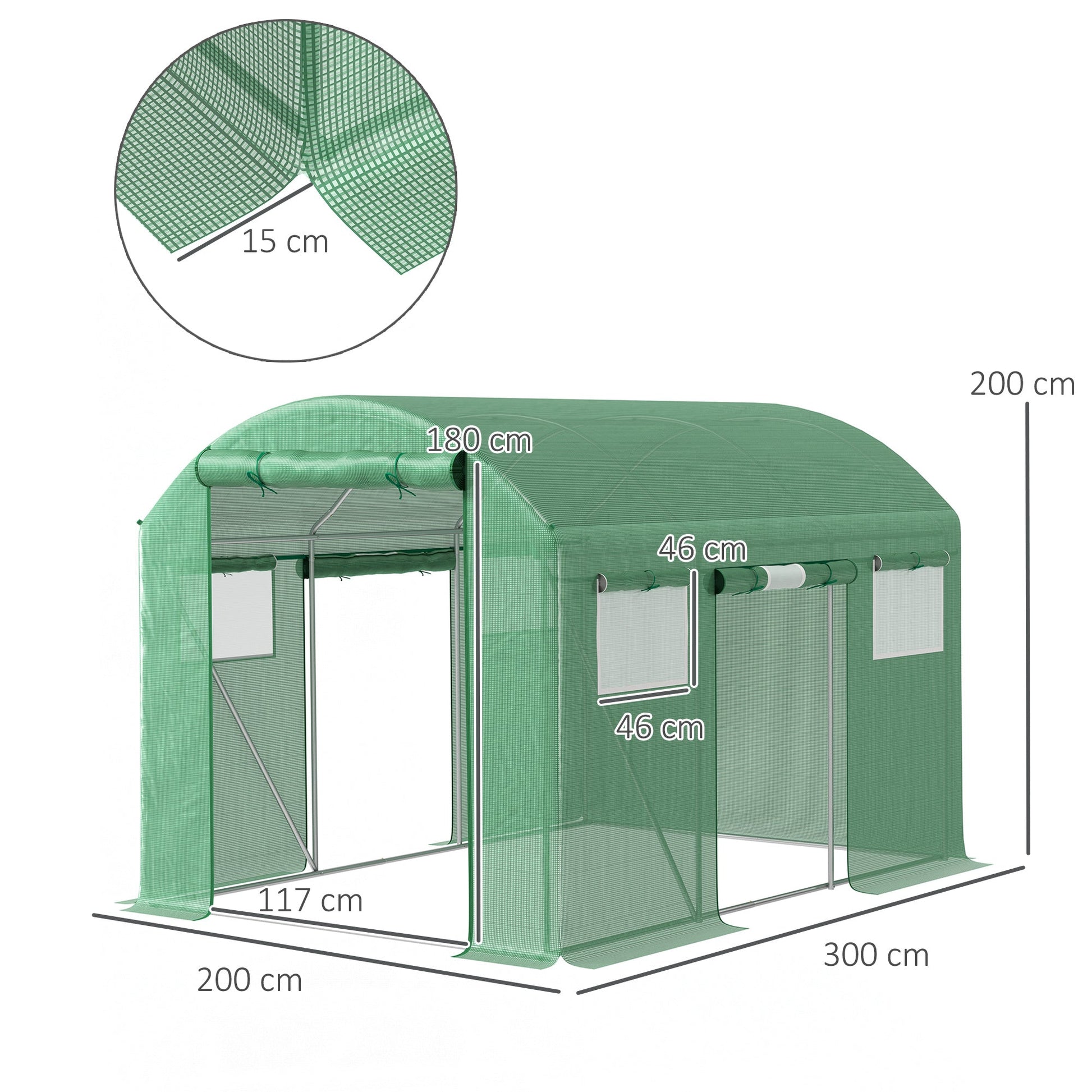 3 x 2 x 2m Polytunnel Greenhouse with 3 Roll-up Doors and Mesh Windows, Walk-in Garden Tunnel Warm House Tent with UV-resistant PE Cover and Galvanised Steel Frame, Green