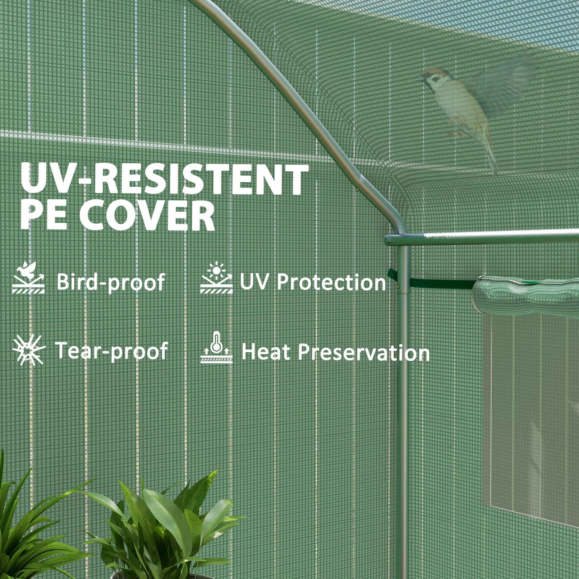 3 x 2 x 2m Polytunnel Greenhouse with 3 Roll-up Doors and Mesh Windows, Walk-in Garden Tunnel Warm House Tent with UV-resistant PE Cover and Galvanised Steel Frame, Green