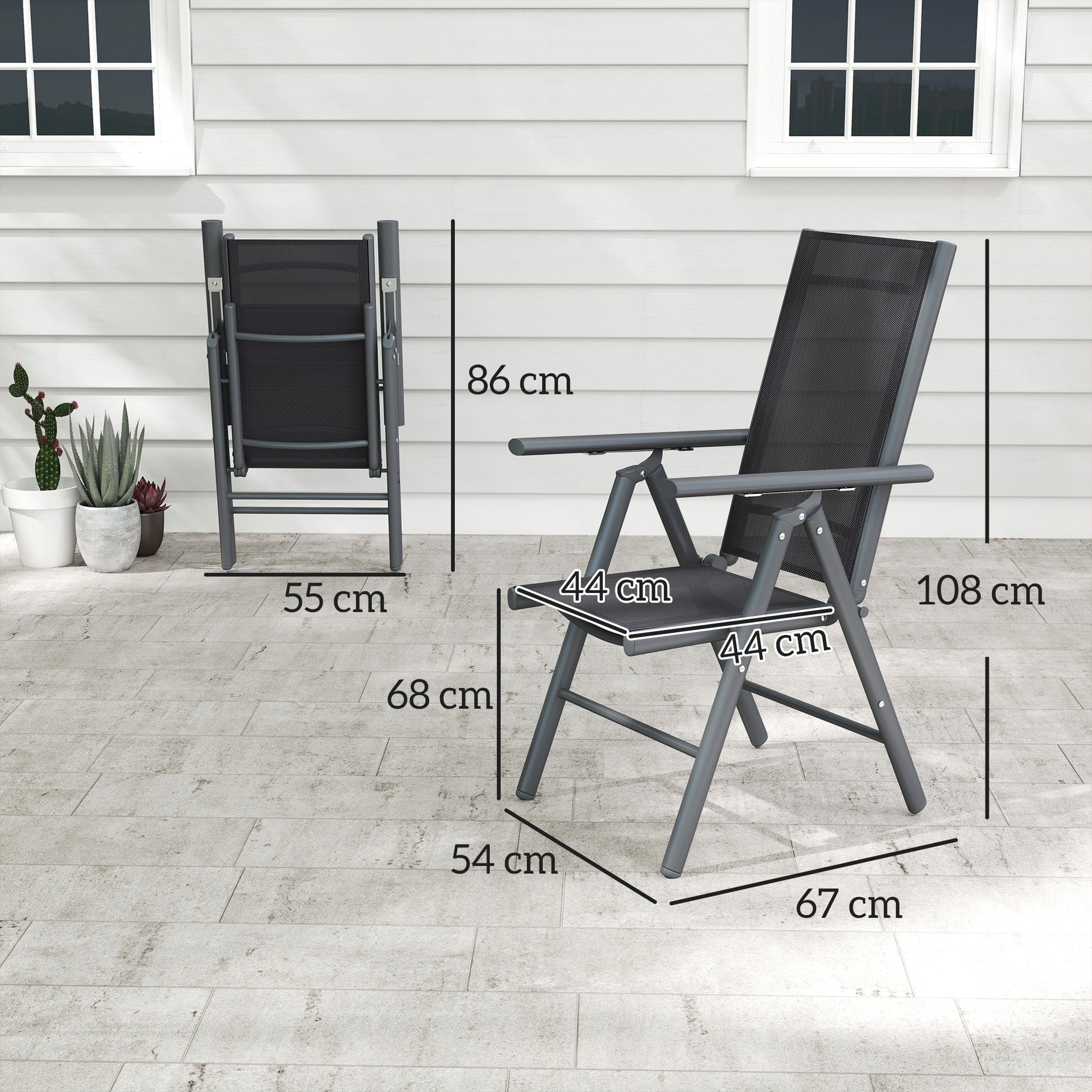 Set of 2 Folding Chair, Aluminium Frame Outdoor Camping Chairs with Breathable Mesh Back and Seat, Garden Chair Set with Armrests for Balcony, Dark Grey