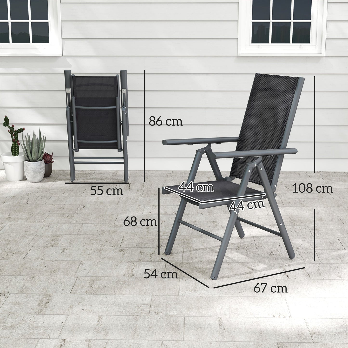 Set of 2 Folding Chair, Aluminium Frame Outdoor Camping Chairs with Breathable Mesh Back and Seat, Garden Chair Set with Armrests for Balcony, Dark Grey