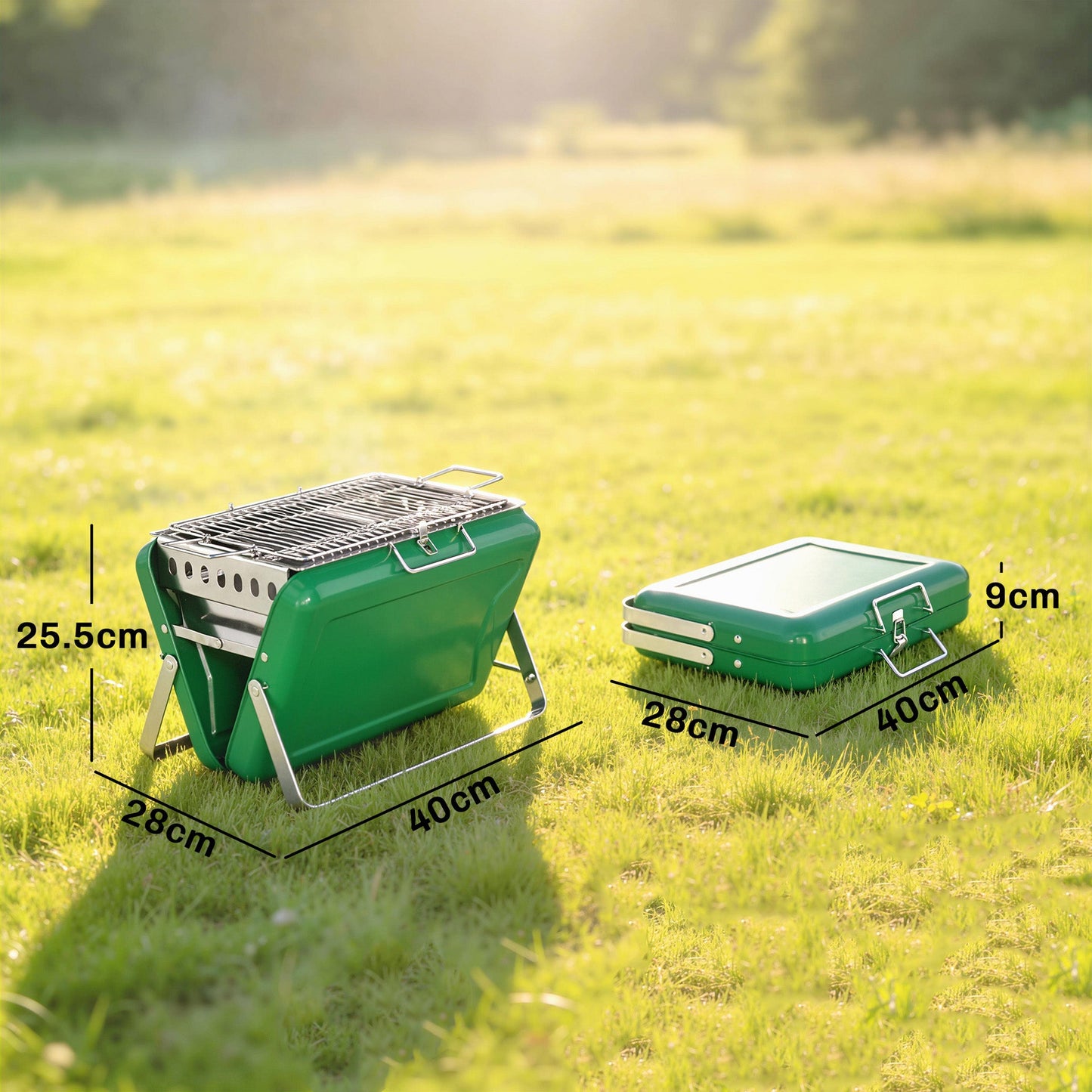 Portable BBQ Grill, Folding Charcoal Barbecue Grill with Handle and Foldable Legs for Camping Garden Outdoor Cooking, Dark Green