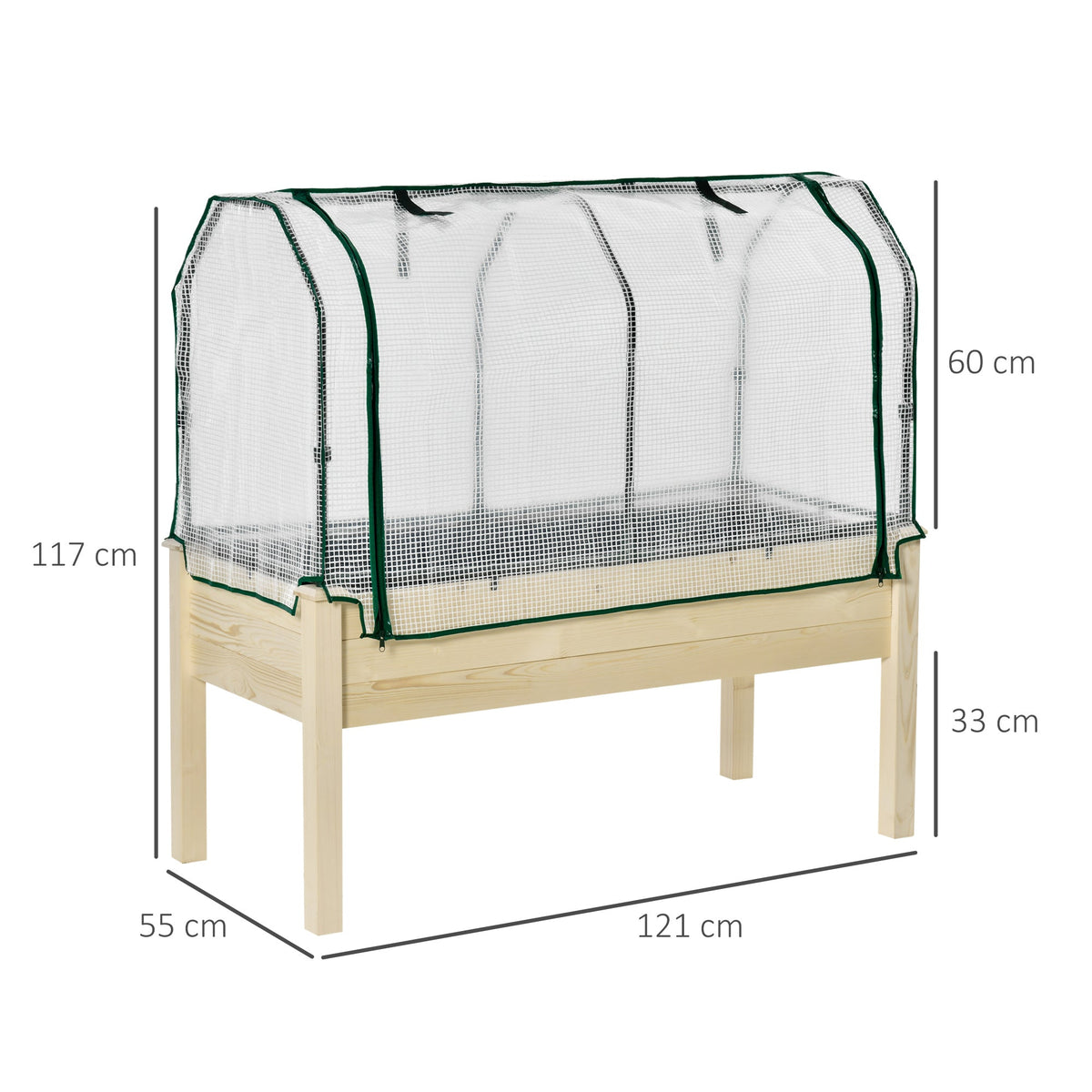 Raised Garden Bed with PE Greenhouse Cover, Outdoor Elevated Wood Planter Box for Herbs and Vegetables, Use for Patio, Garden, Balcony, 121 x 55 x 117cm, Nature Wood Finish