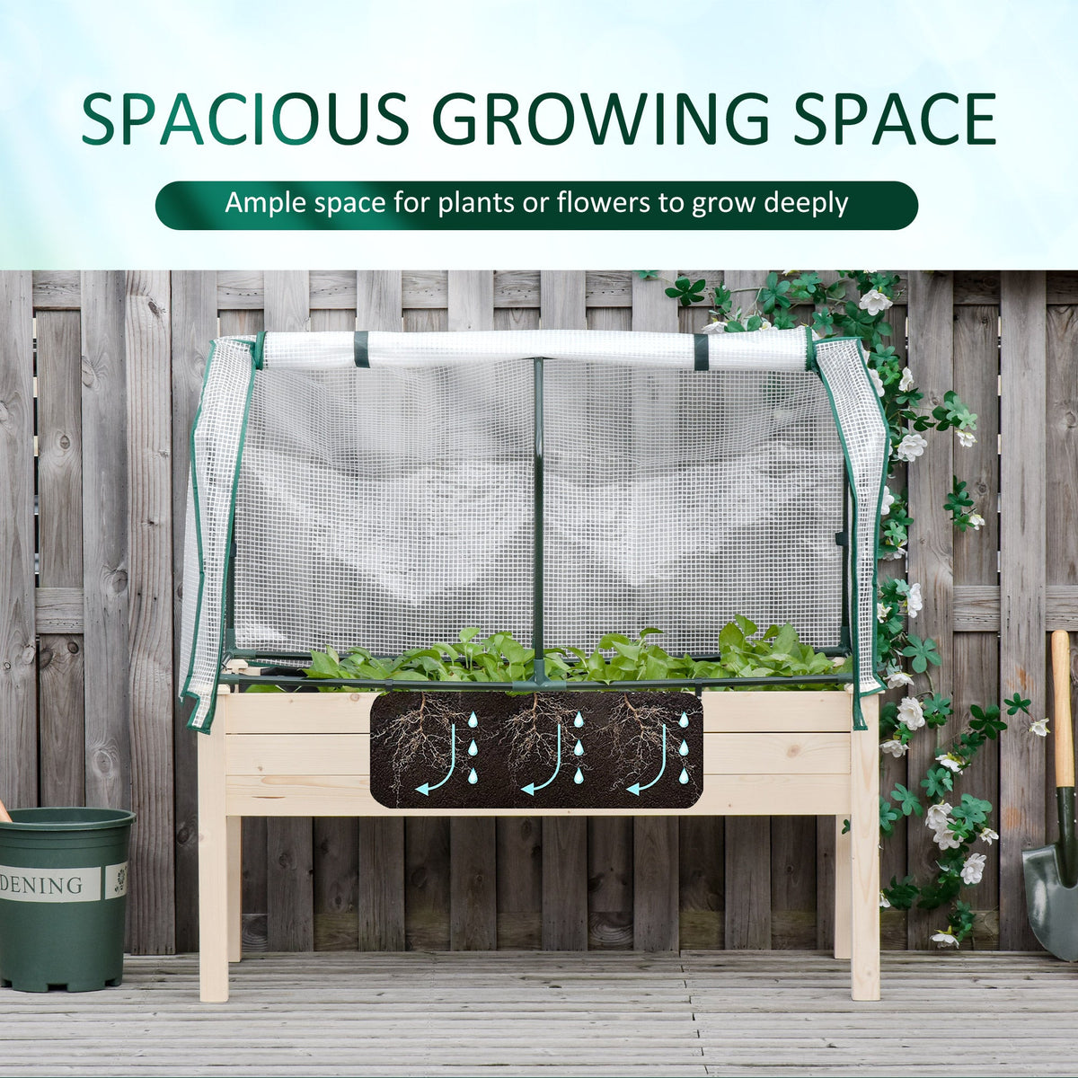 Raised Garden Bed with PE Greenhouse Cover, Outdoor Elevated Wood Planter Box for Herbs and Vegetables, Use for Patio, Garden, Balcony, 121 x 55 x 117cm, Nature Wood Finish