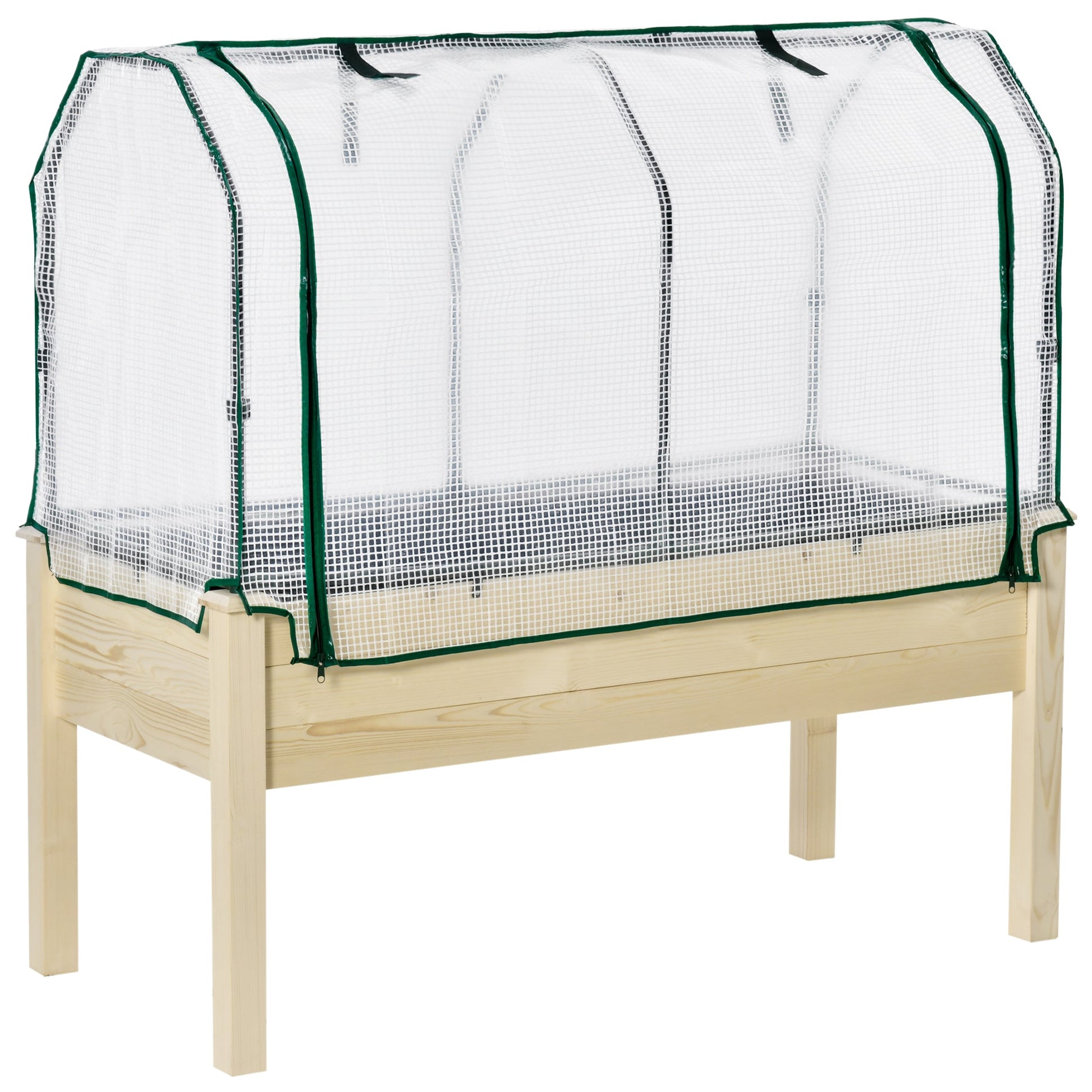 Raised Garden Bed with PE Greenhouse Cover, Outdoor Elevated Wood Planter Box for Herbs and Vegetables, Use for Patio, Garden, Balcony, 121 x 55 x 117cm, Nature Wood Finish