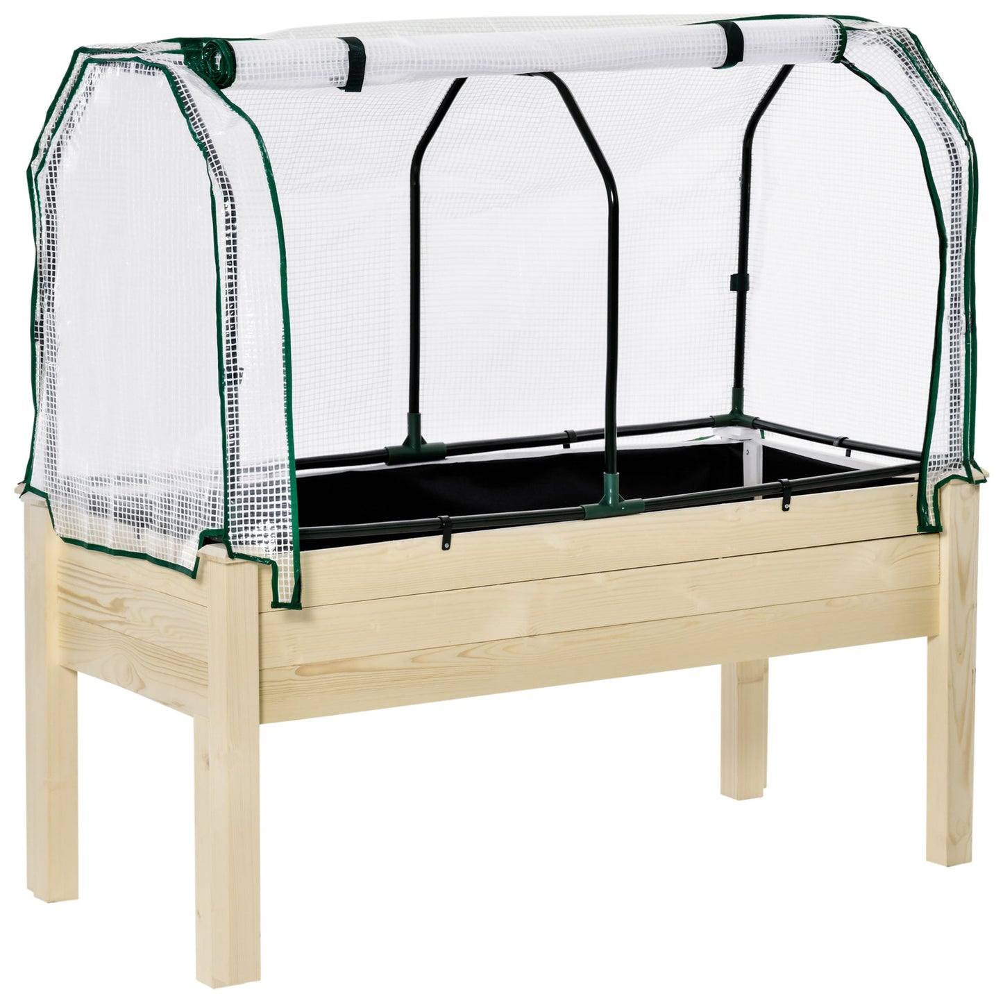 Raised Garden Bed with PE Greenhouse Cover, Outdoor Elevated Wood Planter Box for Herbs and Vegetables, Use for Patio, Garden, Balcony, 121 x 55 x 117cm, Nature Wood Finish