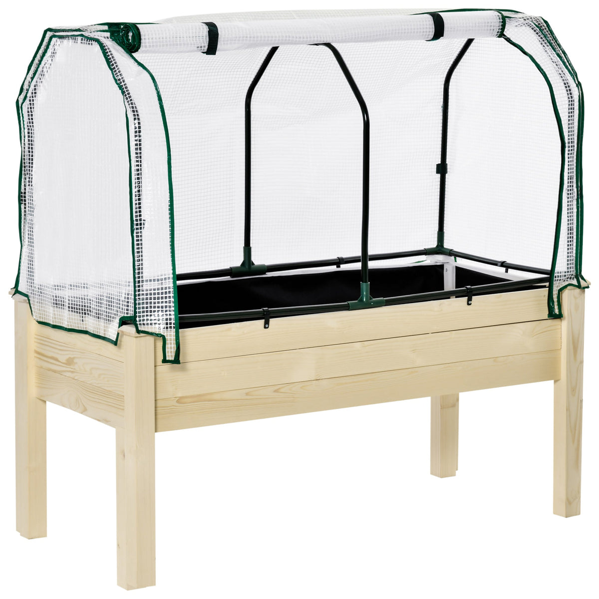 Raised Garden Bed with PE Greenhouse Cover, Outdoor Elevated Wood Planter Box for Herbs and Vegetables, Use for Patio, Garden, Balcony, 121 x 55 x 117cm, Nature Wood Finish