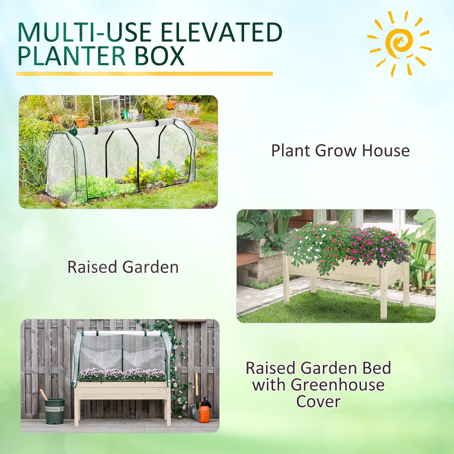 Raised Garden Bed with PE Greenhouse Cover, Outdoor Elevated Wood Planter Box for Herbs and Vegetables, Use for Patio, Garden, Balcony, 121 x 55 x 117cm, Nature Wood Finish