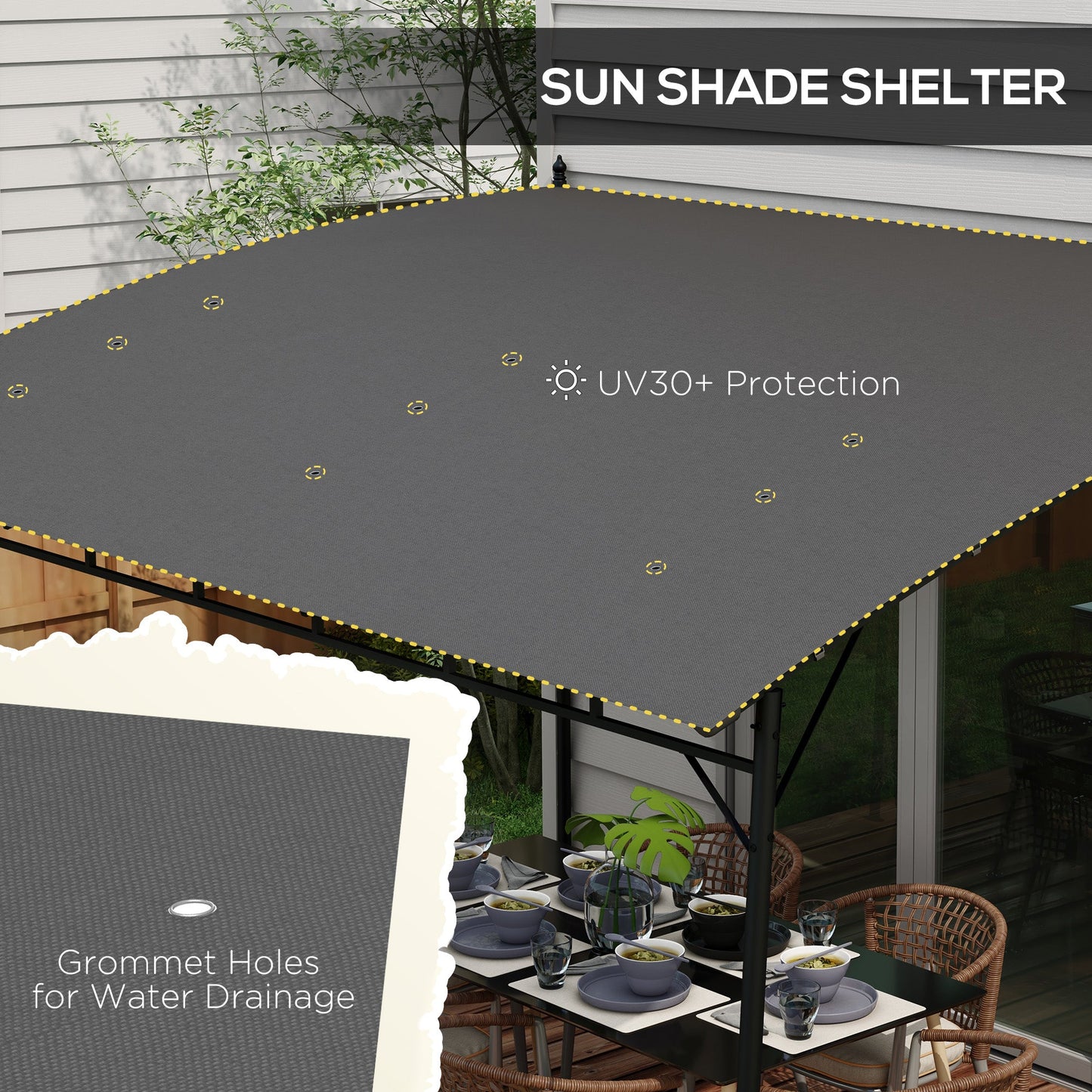 3 x 4m Pergola, Lean to Garden Gazebo with UV-Resistant Canopy and Metal Frame, Outdoor Sun Shade Shelter for Porch, Patio, Deck, Grey
