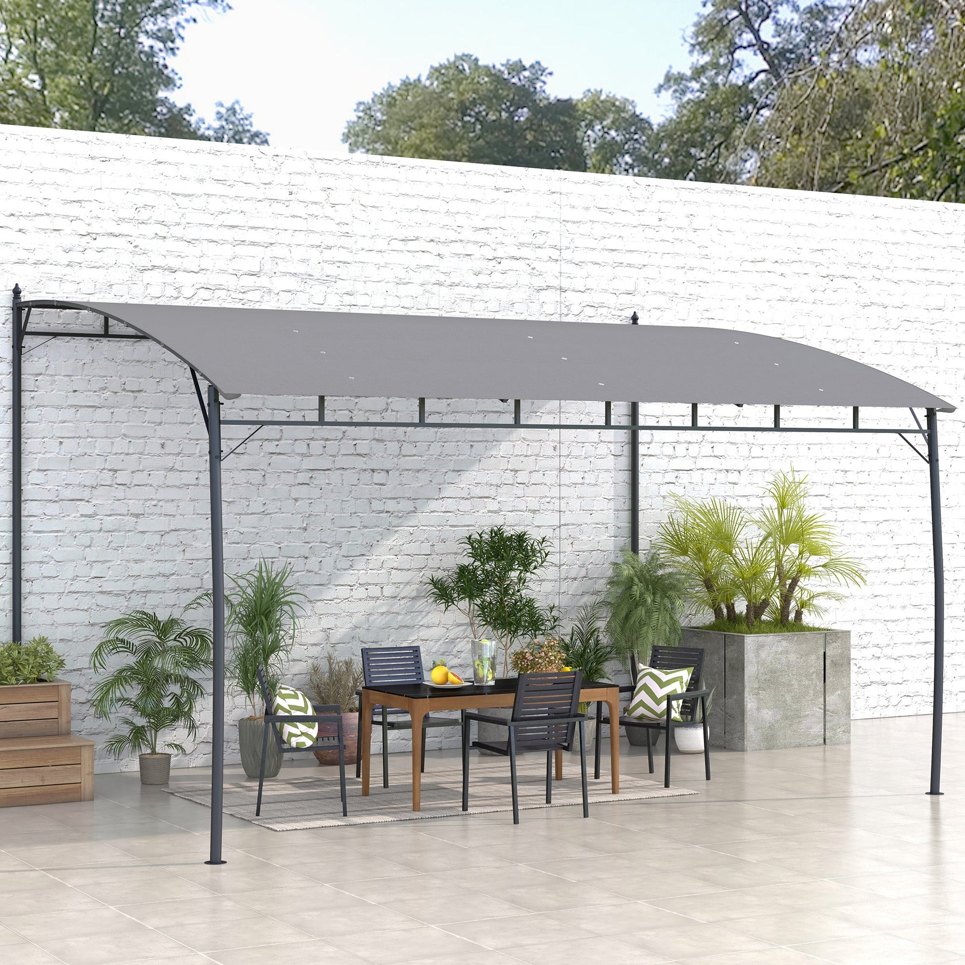 3 x 4m Pergola, Lean to Garden Gazebo with UV-Resistant Canopy and Metal Frame, Outdoor Sun Shade Shelter for Porch, Patio, Deck, Grey