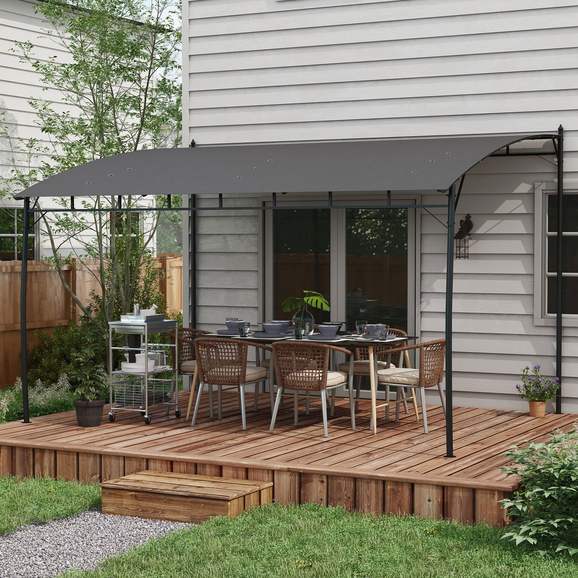 3 x 4m Pergola, Lean to Garden Gazebo with UV-Resistant Canopy and Metal Frame, Outdoor Sun Shade Shelter for Porch, Patio, Deck, Grey