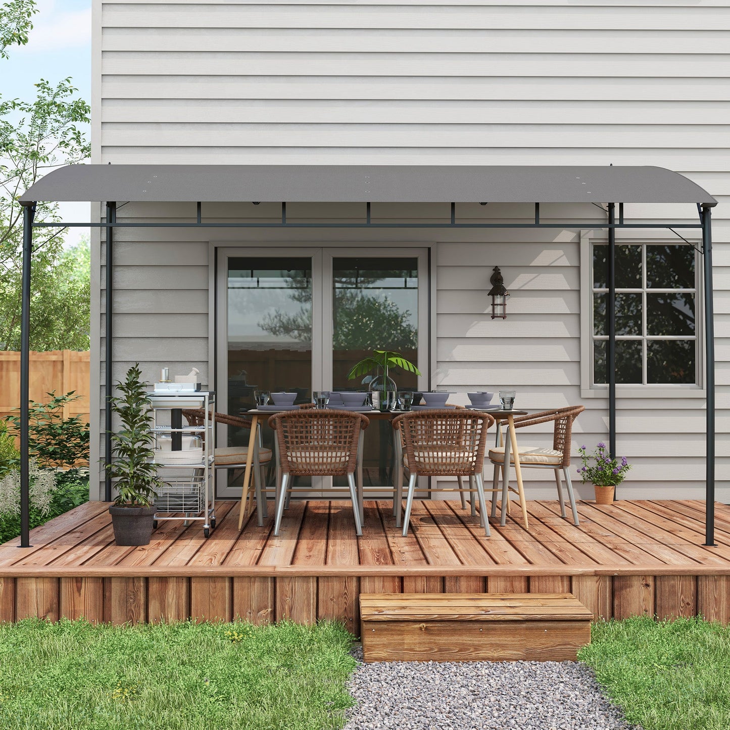 3 x 4m Pergola, Lean to Garden Gazebo with UV-Resistant Canopy and Metal Frame, Outdoor Sun Shade Shelter for Porch, Patio, Deck, Grey