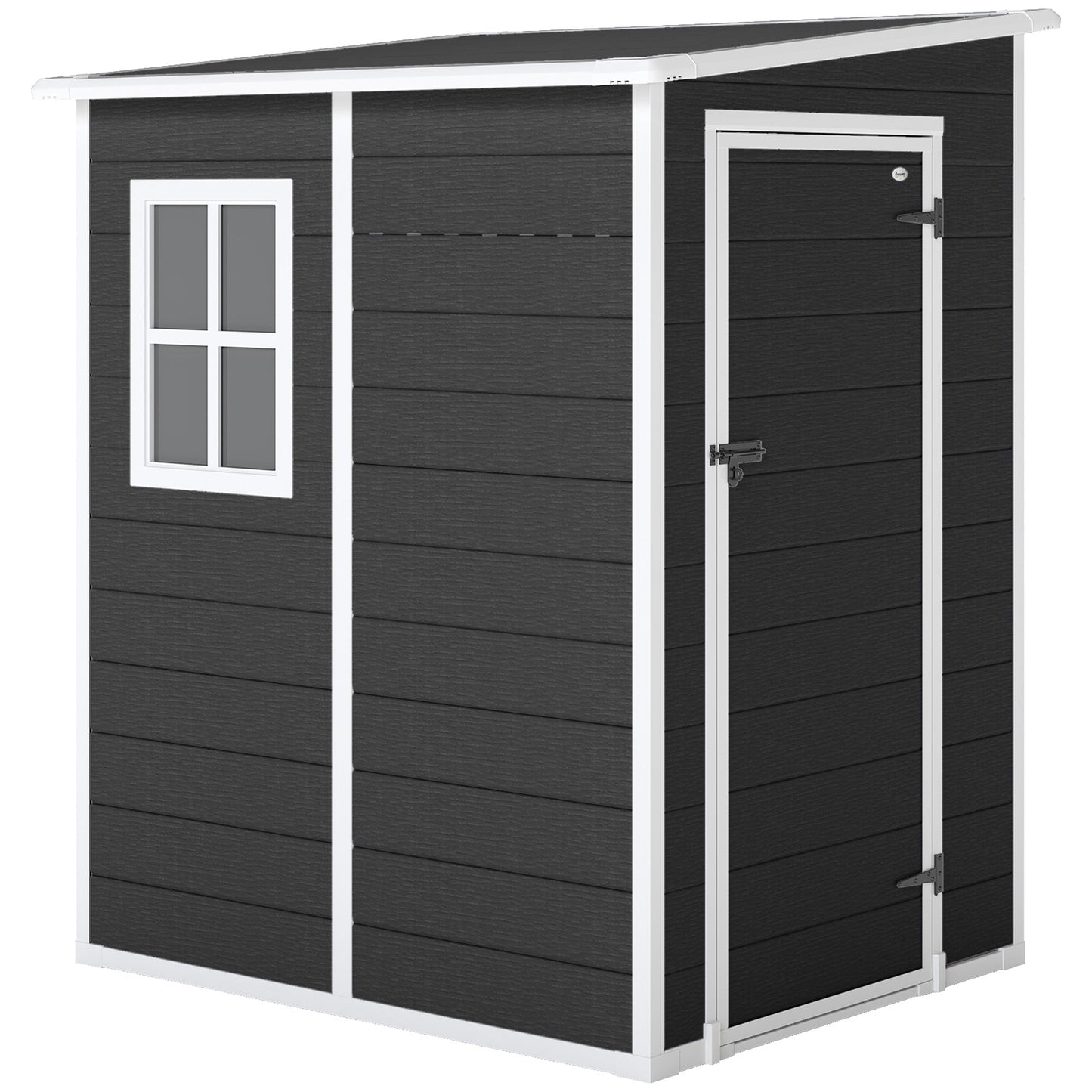 4 x 5FT Plastic Garden Shed with Floor, Lean to Outdoor Storage Shed, Lockable Tool Storage House with Window, Vent and Plastic Roof, Black
