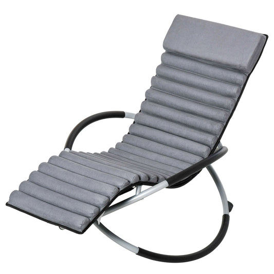 Metal Orbital Rocking Chair Folding Lounger Anti-drop with Padded Mat Removable Design 145x74x86cm Black Grey