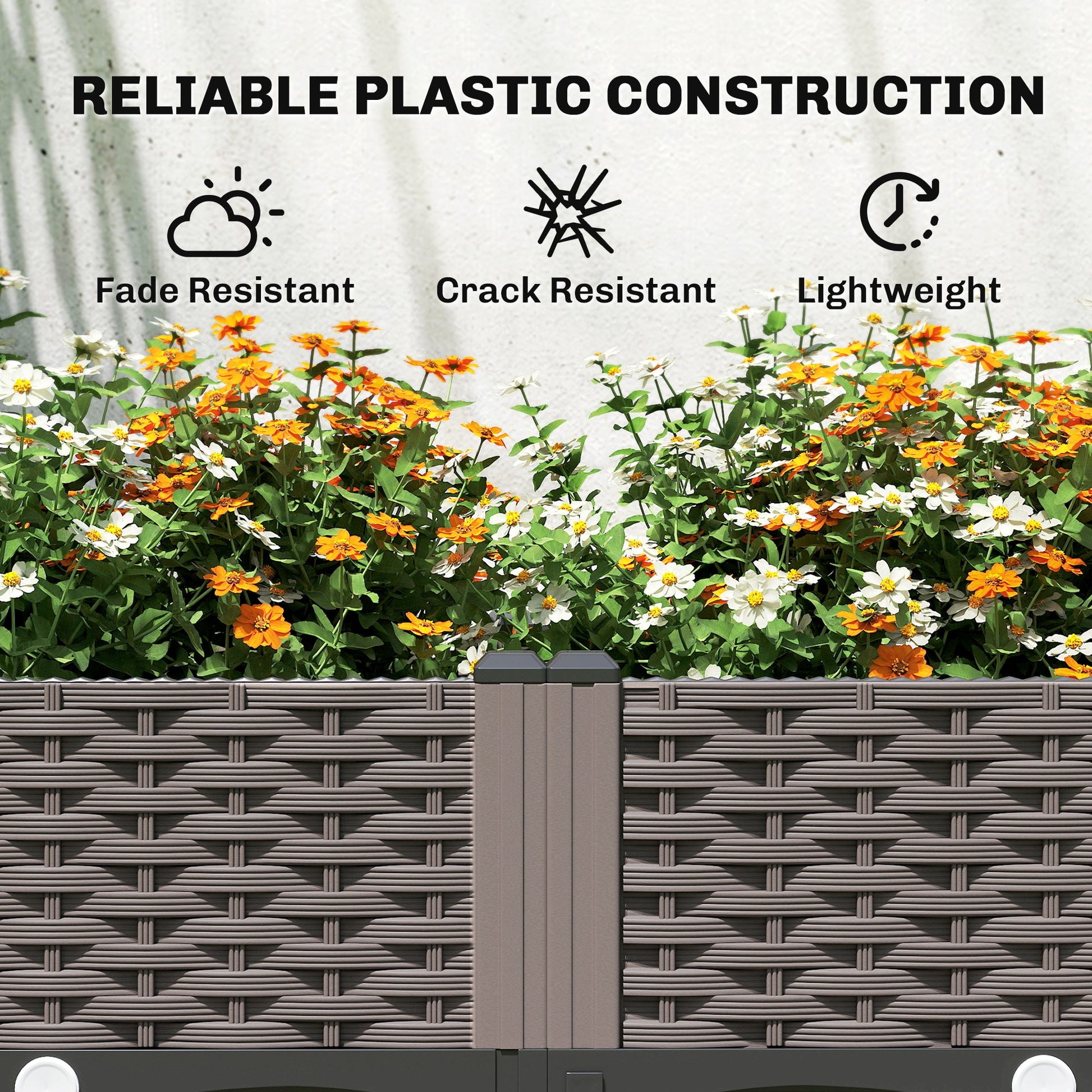Raised Garden Bed with Arch Trellis, Raised Bed for Garden on Wheels with Side Trellis, Self Watering Outdoor Planter Box with Drainage Holes, Drain Plugs for Climbing Plants, Flowers, Herbs