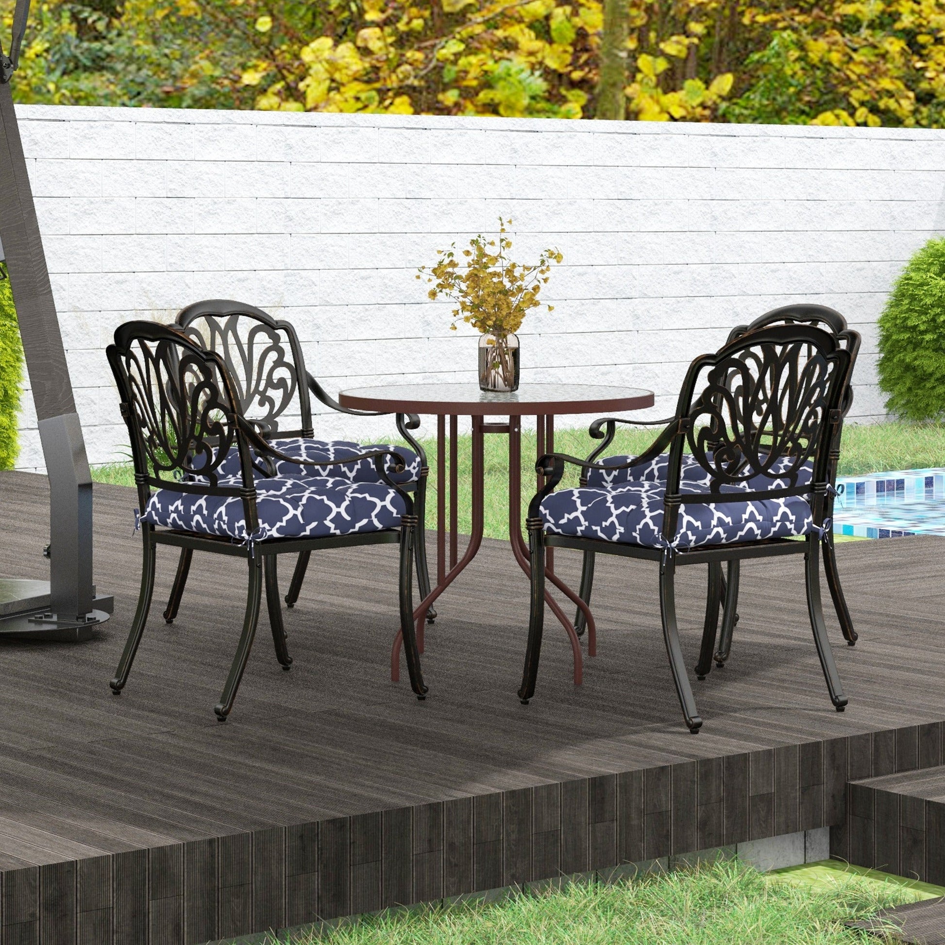 Set of 4 Outdoor Seat Cushions with Ties, Water Repellent Seat Pads for Dining Chair, Swing, Sofa, 48 x 48 x 10 cm, Blue
