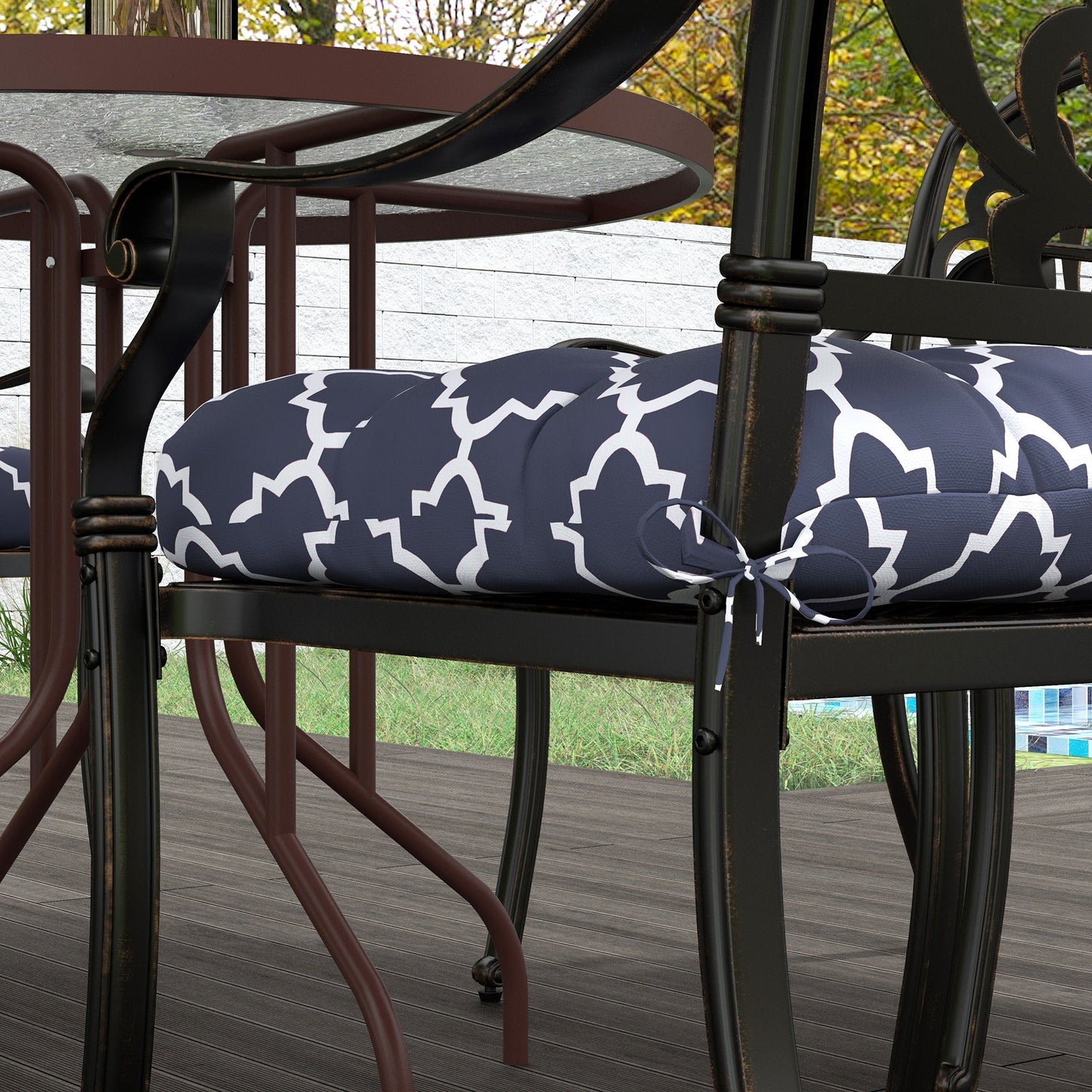Set of 4 Outdoor Seat Cushions with Ties, Water Repellent Seat Pads for Dining Chair, Swing, Sofa, 48 x 48 x 10 cm, Blue