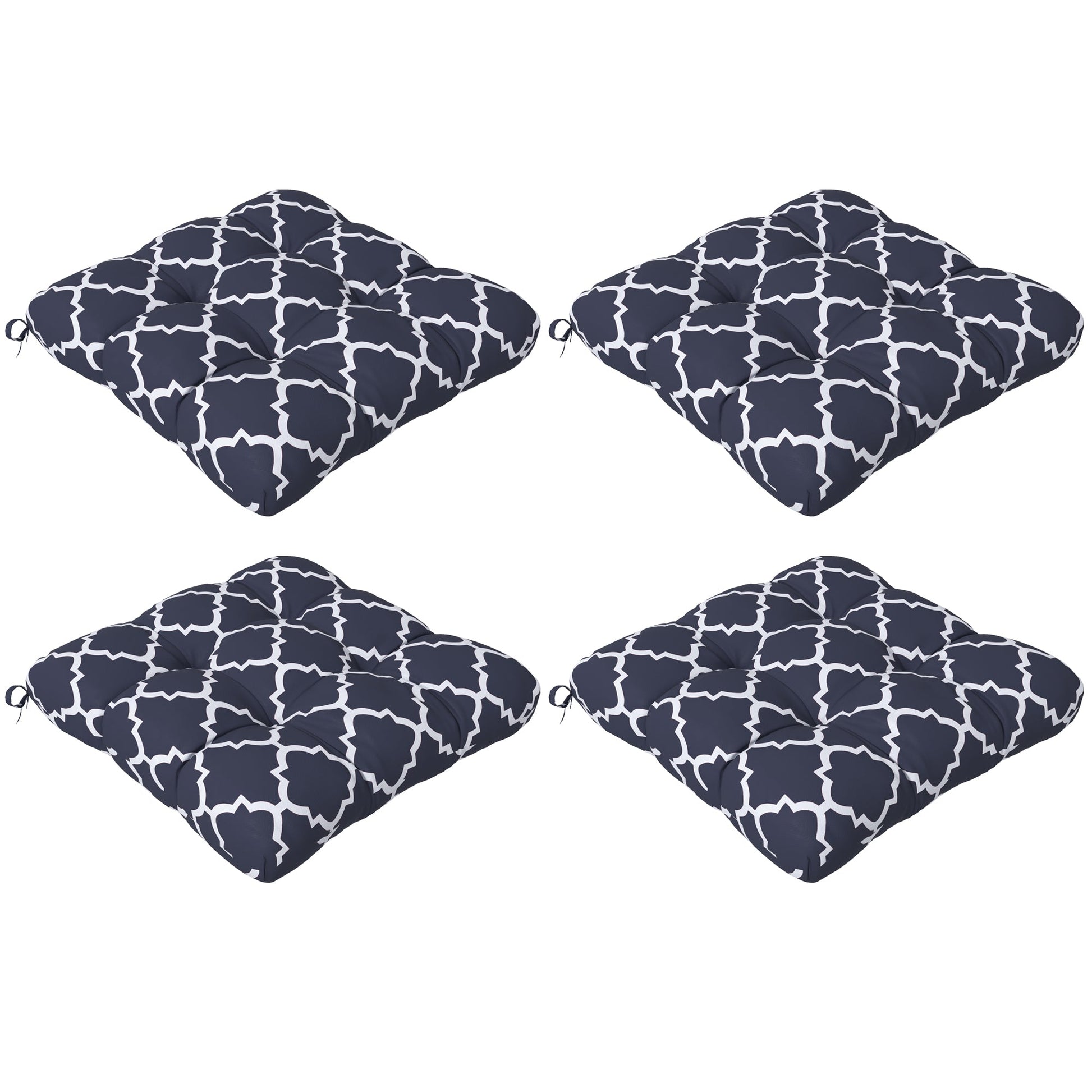 Set of 4 Outdoor Seat Cushions with Ties, Water Repellent Seat Pads for Dining Chair, Swing, Sofa, 48 x 48 x 10 cm, Blue