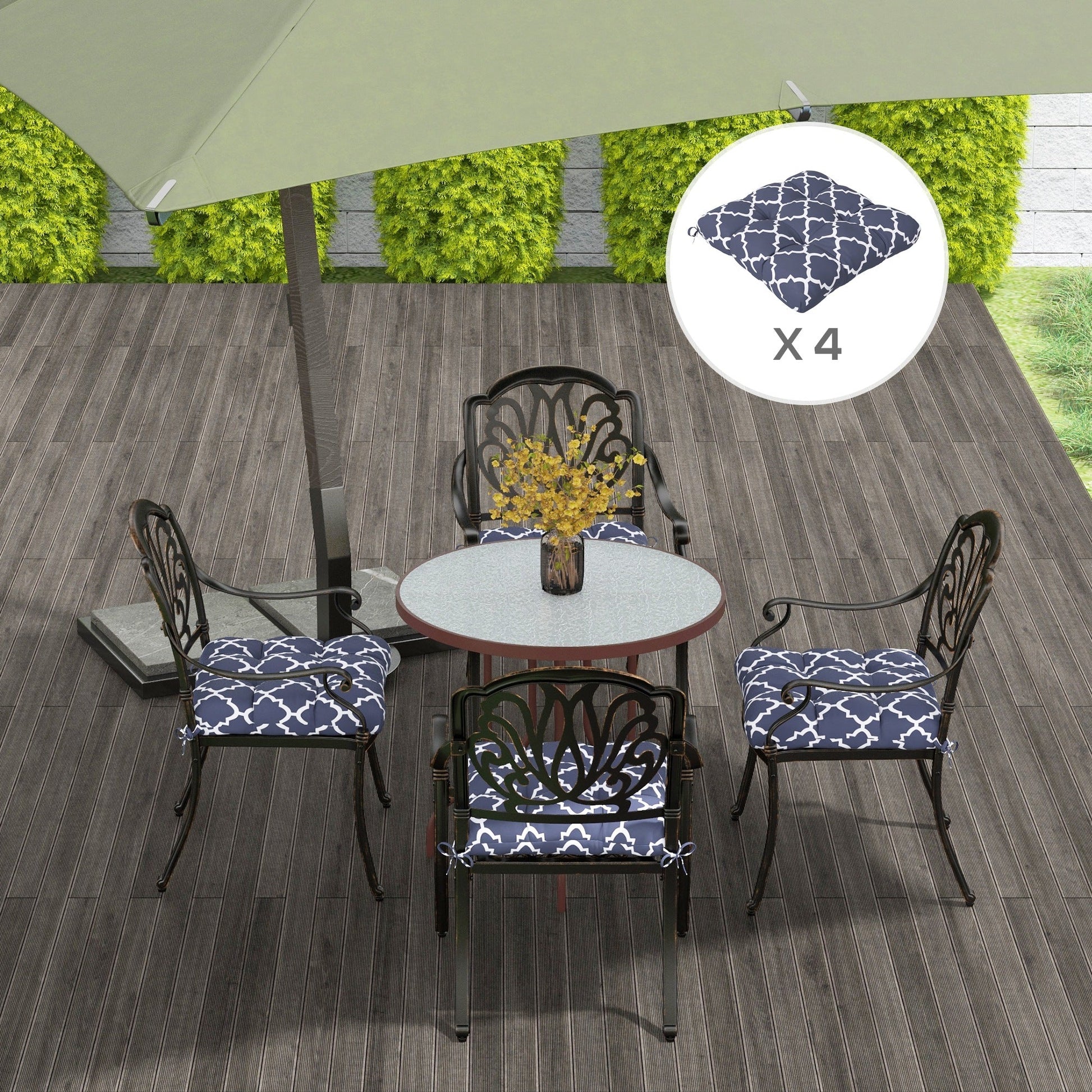 Set of 4 Outdoor Seat Cushions with Ties, Water Repellent Seat Pads for Dining Chair, Swing, Sofa, 48 x 48 x 10 cm, Blue