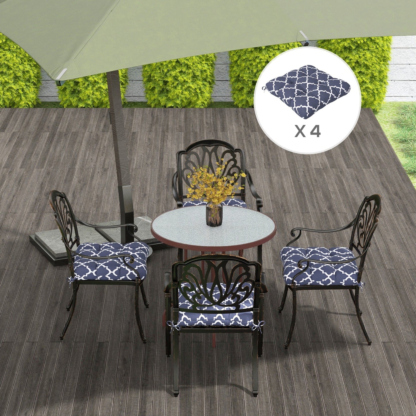 Set of 4 Outdoor Seat Cushions with Ties, Water Repellent Seat Pads for Dining Chair, Swing, Sofa, 48 x 48 x 10 cm, Blue