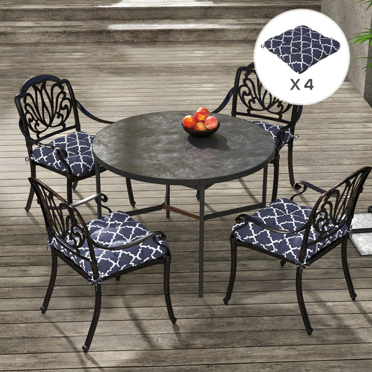 Set of 4 Outdoor Seat Cushions with Ties, Water Repellent Seat Pads for Dining Chair, Swing, Sofa, 48 x 48 x 10 cm, Blue