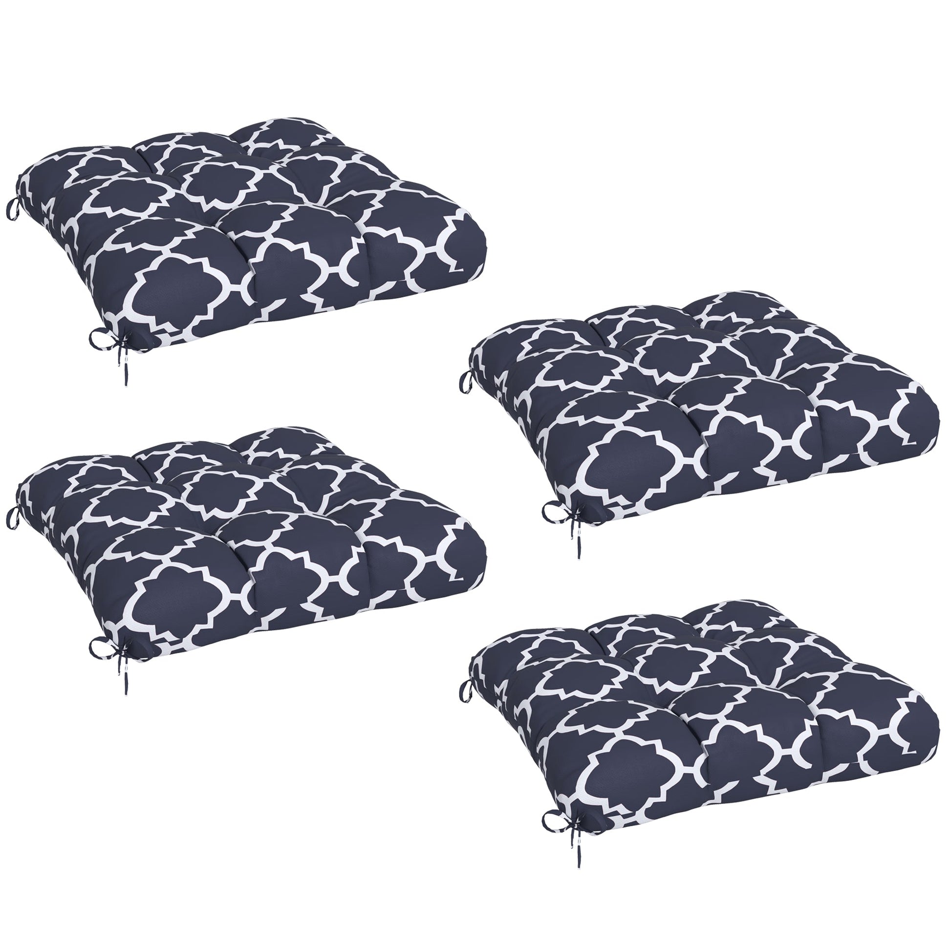 Set of 4 Outdoor Seat Cushions with Ties, Water Repellent Seat Pads for Dining Chair, Swing, Sofa, 48 x 48 x 10 cm, Blue