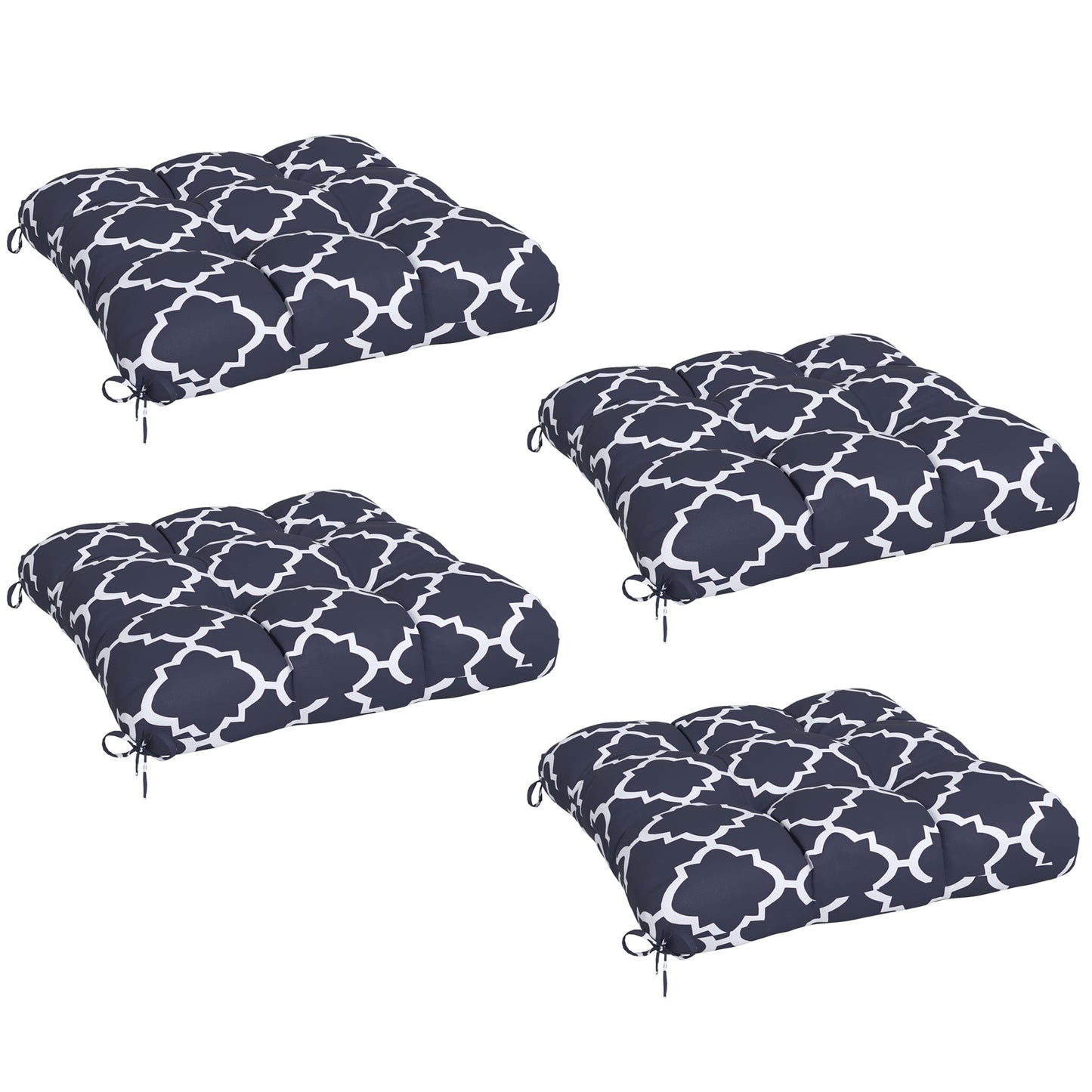 Set of 4 Outdoor Seat Cushions with Ties, Water Repellent Seat Pads for Dining Chair, Swing, Sofa, 48 x 48 x 10 cm, Blue