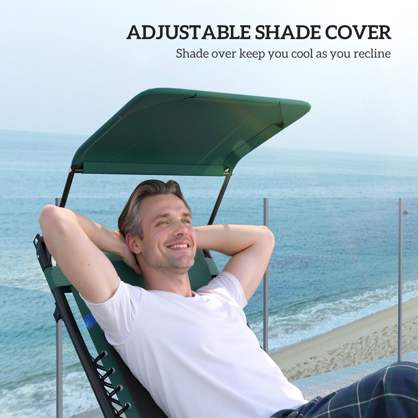 Zero Gravity Lounger Chair, Folding Reclining Patio Chair with Shade Cover, Padded Seat, Cup Holder, Soft Cushion and Headrest for Poolside, Camping, Green