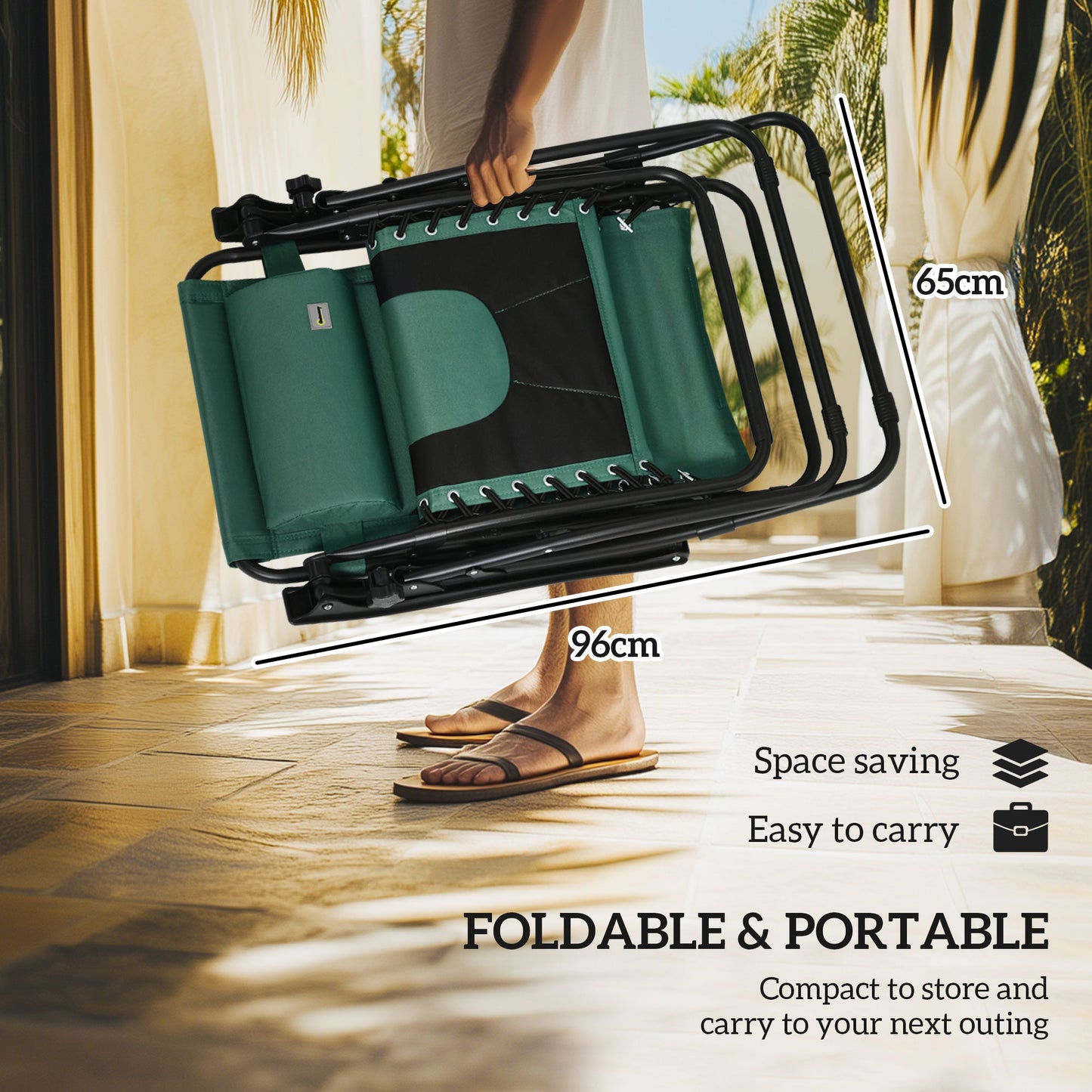 Zero Gravity Lounger Chair, Folding Reclining Patio Chair with Shade Cover, Padded Seat, Cup Holder, Soft Cushion and Headrest for Poolside, Camping, Green