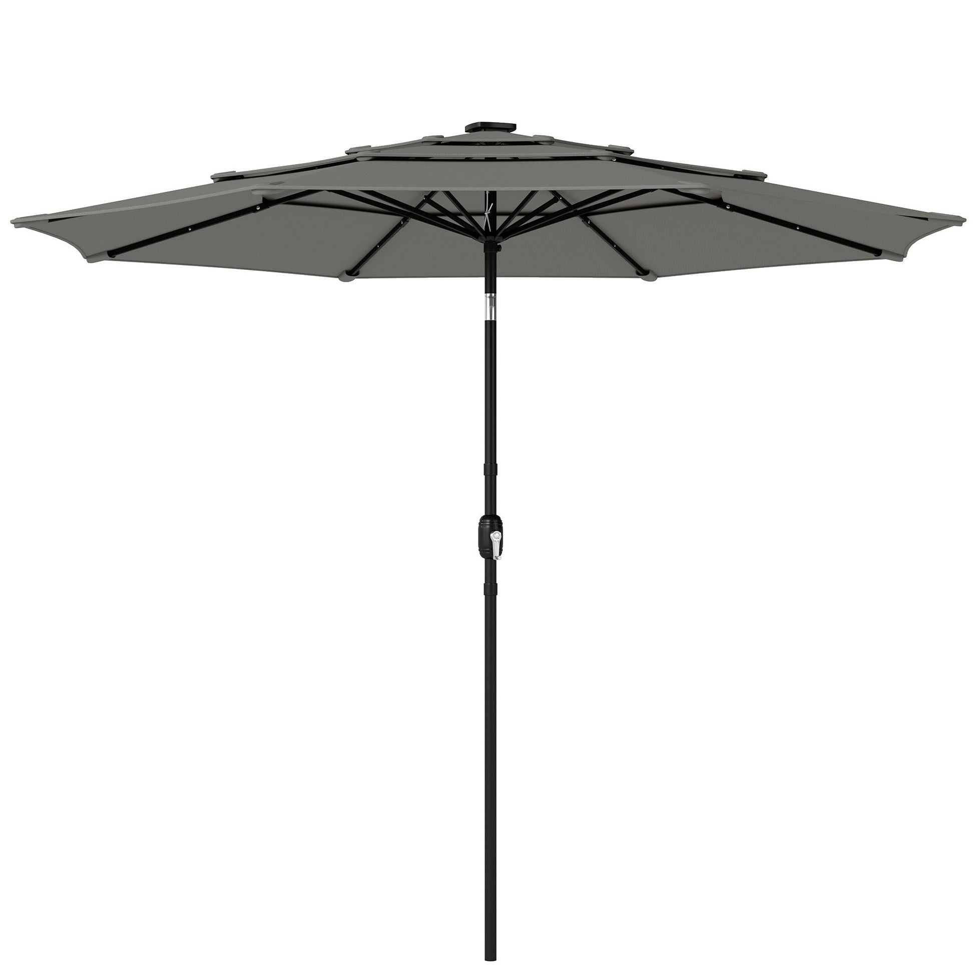 3 m Garden Parasol, Parasol Umbrella with 3-tier Roof, Crank Handle, Tilt Function, Polyester Canopy, Outdoor Table Umbrella for Patio, Garden, Grey