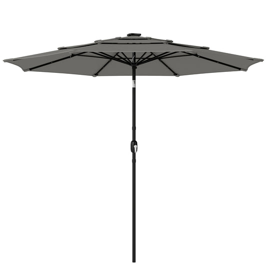 3 m Garden Parasol, Parasol Umbrella with 3-tier Roof, Crank Handle, Tilt Function, Polyester Canopy, Outdoor Table Umbrella for Patio, Garden, Grey