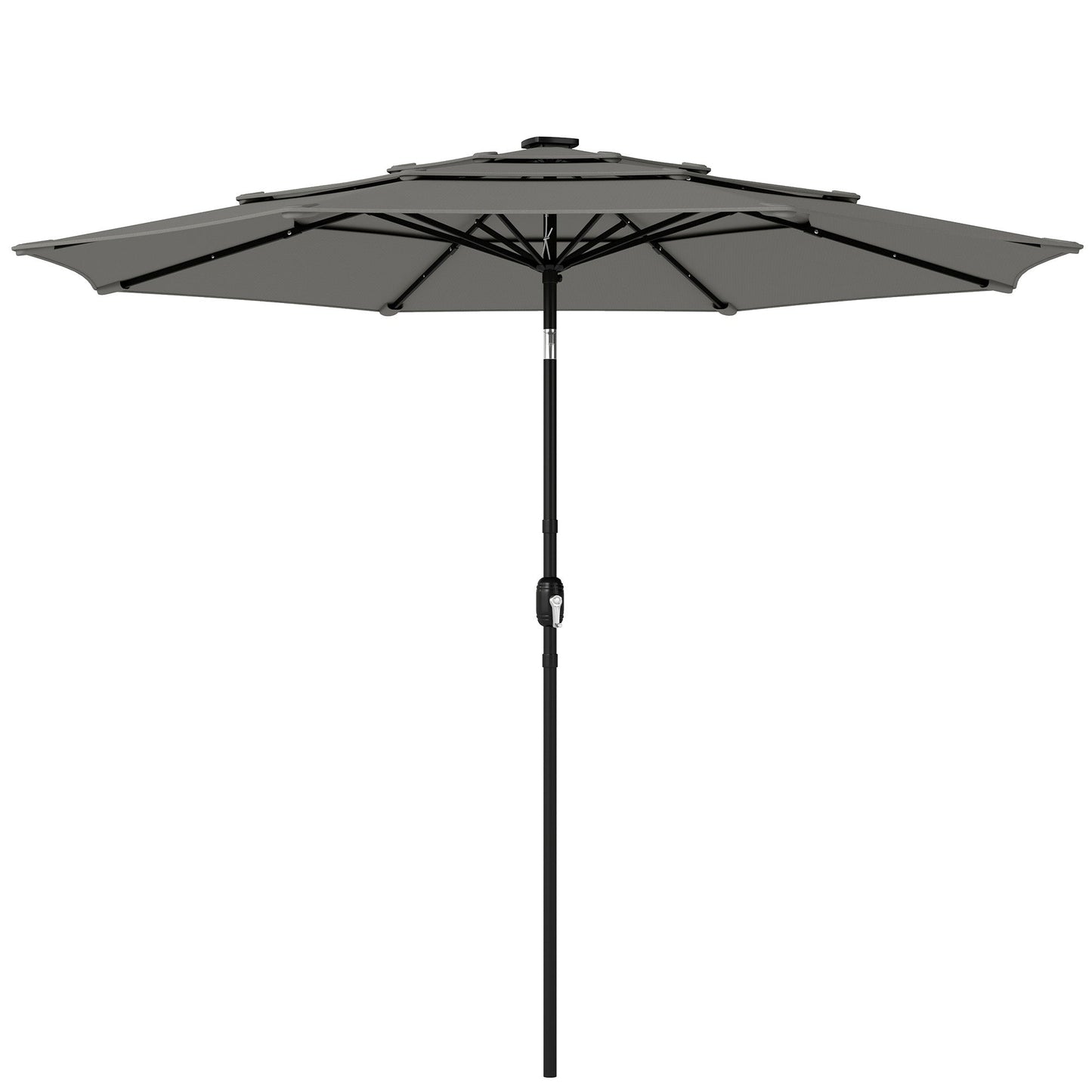 3 m Garden Parasol, Parasol Umbrella with 3-tier Roof, Crank Handle, Tilt Function, Polyester Canopy, Outdoor Table Umbrella for Patio, Garden, Grey