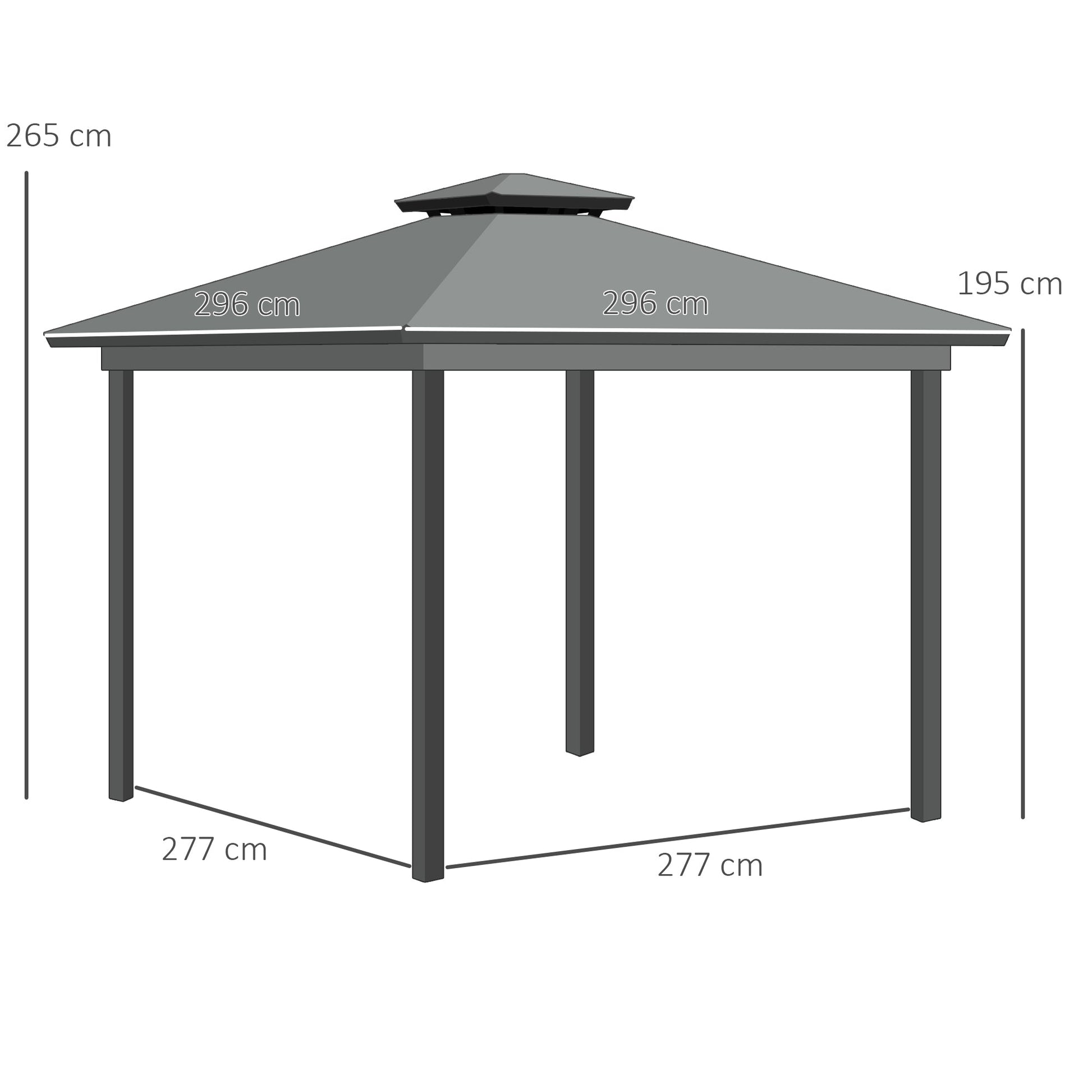 3 x 3(m) Patio Gazebo Canopy Garden Pavilion Tent Shelter Marquee with 2 Tier Water Repellent Roof, Mosquito Netting and Curtains, Aluminium Frame, Light Grey