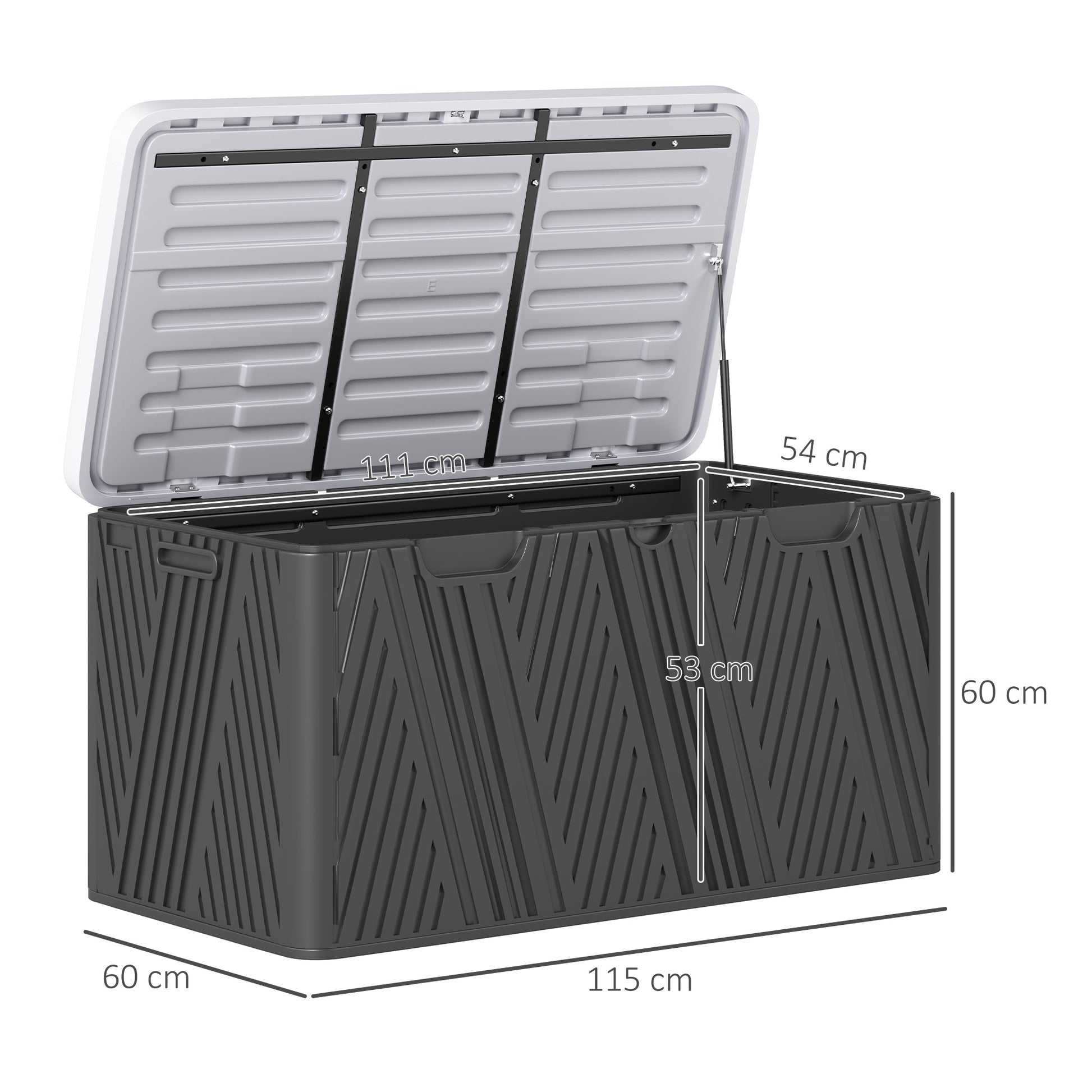 380L Garden Storage Box Outdoor Storage Box Waterproof with Lockable Lid and Moulded Handles, Double-Layer Wood Effect HDPE Deck Box, 115 x 60 x 60 cm