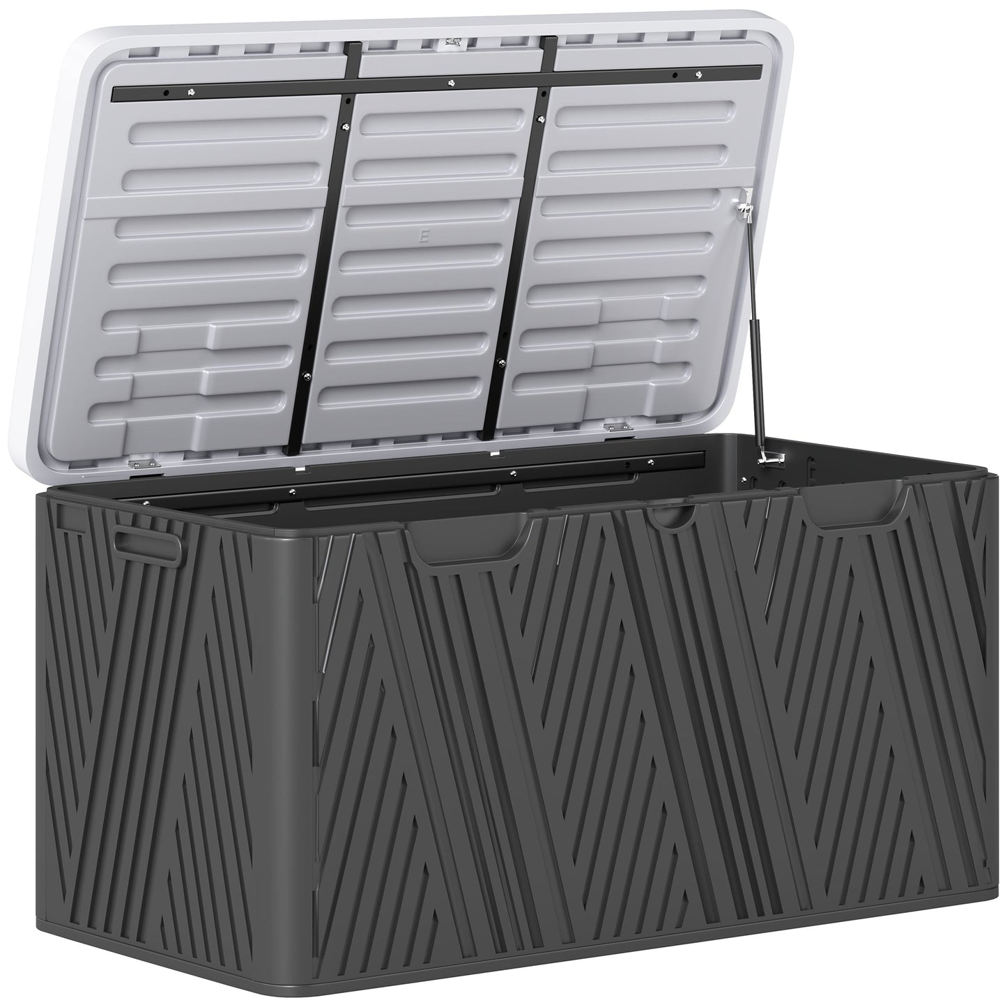 380L Garden Storage Box Outdoor Storage Box Waterproof with Lockable Lid and Moulded Handles, Double-Layer Wood Effect HDPE Deck Box, 115 x 60 x 60 cm