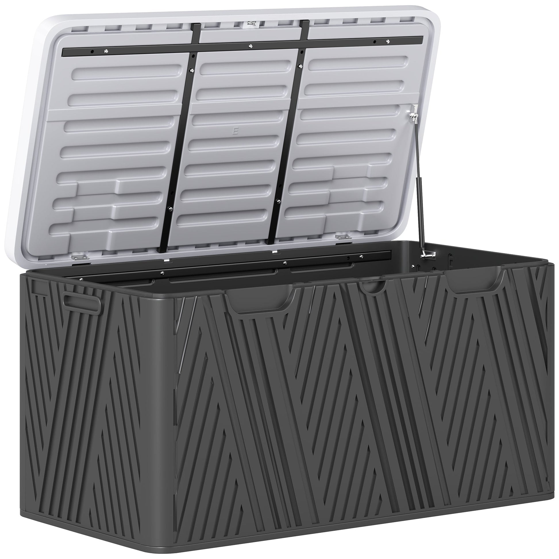 380L Garden Storage Box Outdoor Storage Box Waterproof with Lockable Lid and Moulded Handles, Double-Layer Wood Effect HDPE Deck Box, 115 x 60 x 60 cm