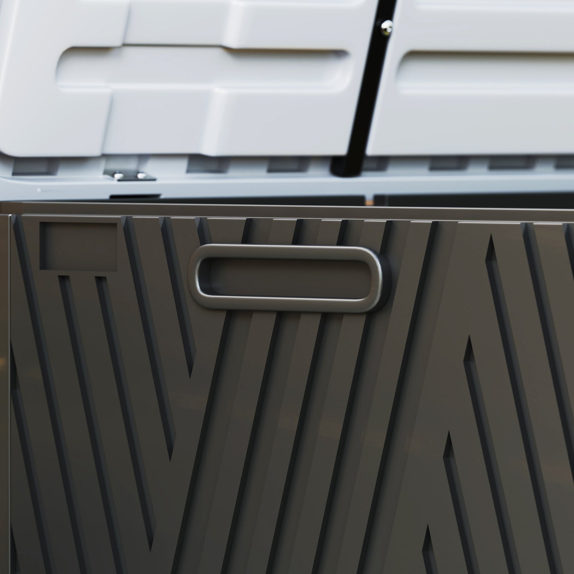 380L Garden Storage Box Outdoor Storage Box Waterproof with Lockable Lid and Moulded Handles, Double-Layer Wood Effect HDPE Deck Box, 115 x 60 x 60 cm