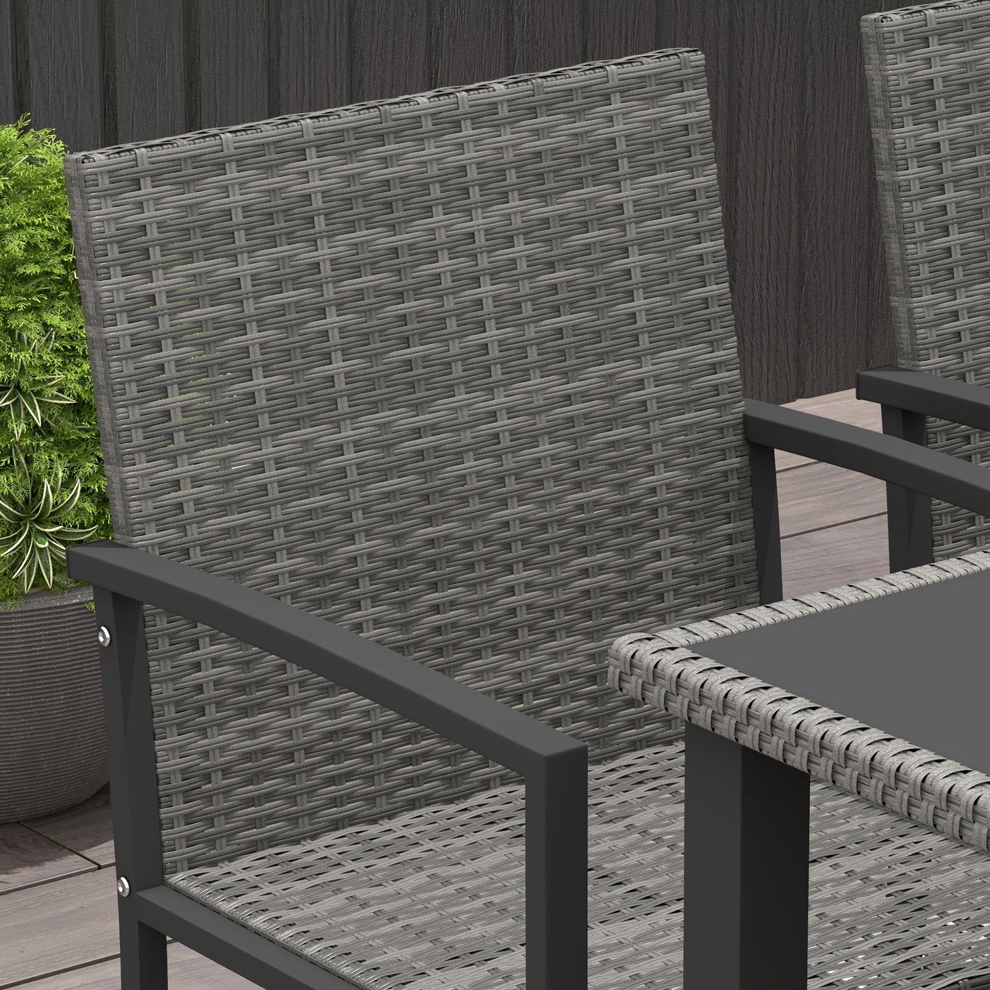 4 Seater Rattan Dining Set with Rectangular Glass Top Table and 4 Armchairs, PE Rattan Garden Furniture Set, Outdoor Dining Table and Chairs for Patio, Balcony, Lawn, Grey