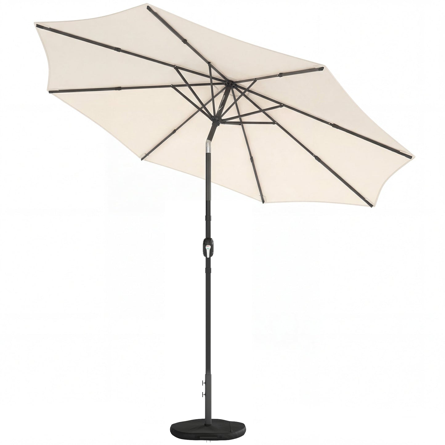 2.7 m Garden Parasol Umbrella with Cross Base and Sandbag, Retractable Ribs, Outdoor Table Market Patio Umbrella Sun Shade with 30 Degree Tilt and Crank, Vent, Cream White