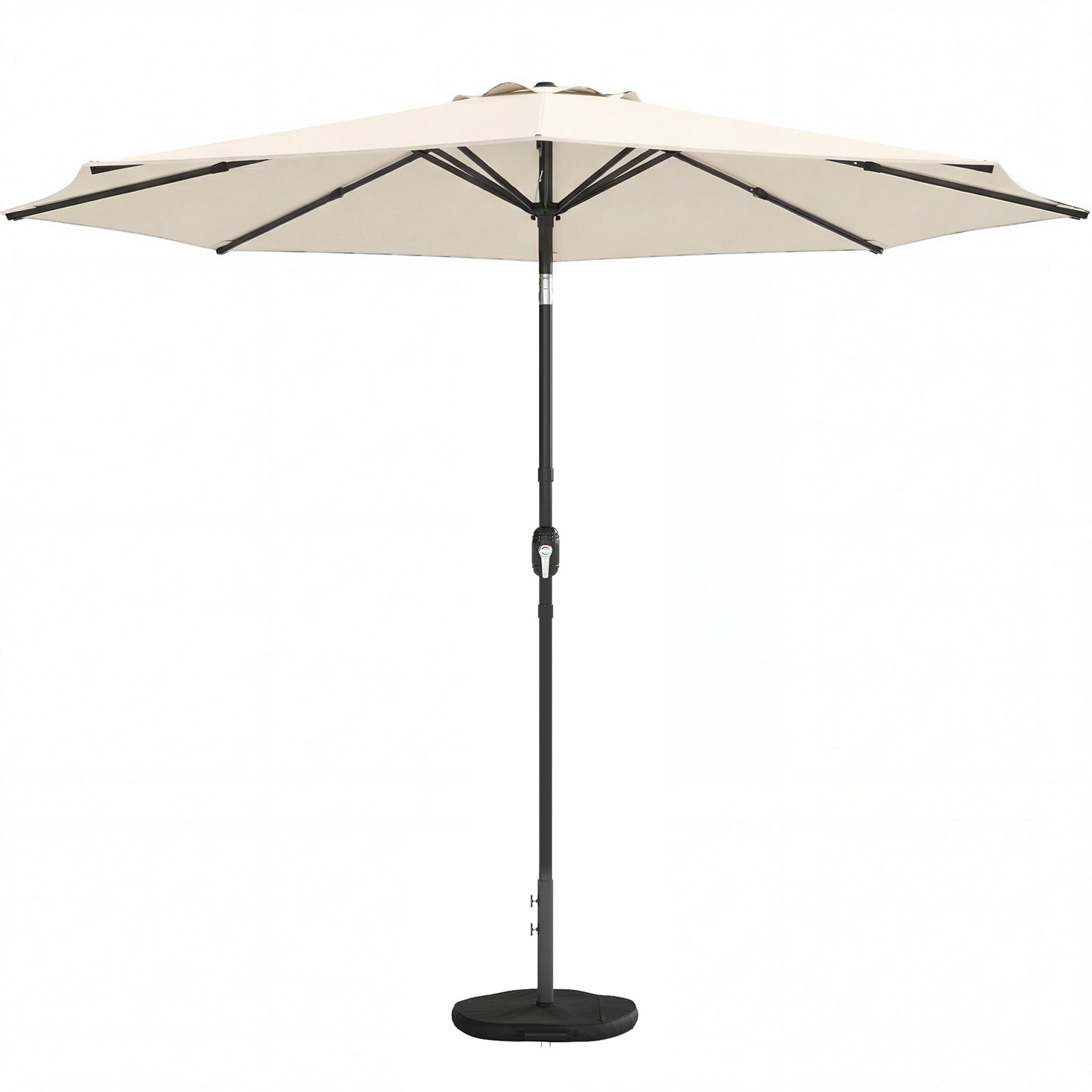 2.7 m Garden Parasol Umbrella with Cross Base and Sandbag, Retractable Ribs, Outdoor Table Market Patio Umbrella Sun Shade with 30 Degree Tilt and Crank, Vent, Cream White