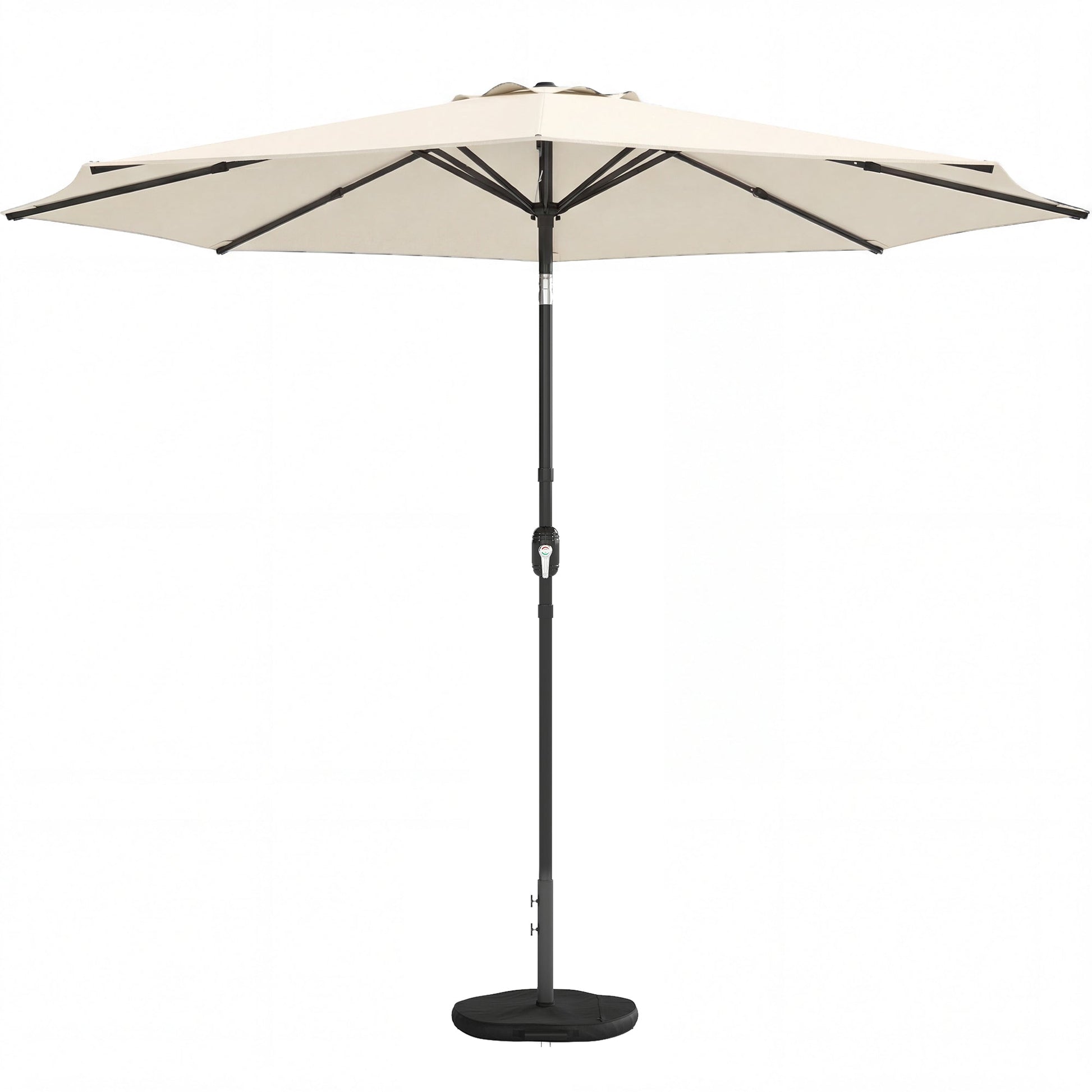 2.7 m Garden Parasol Umbrella with Cross Base and Sandbag, Retractable Ribs, Outdoor Table Market Patio Umbrella Sun Shade with 30 Degree Tilt and Crank, Vent, Cream White