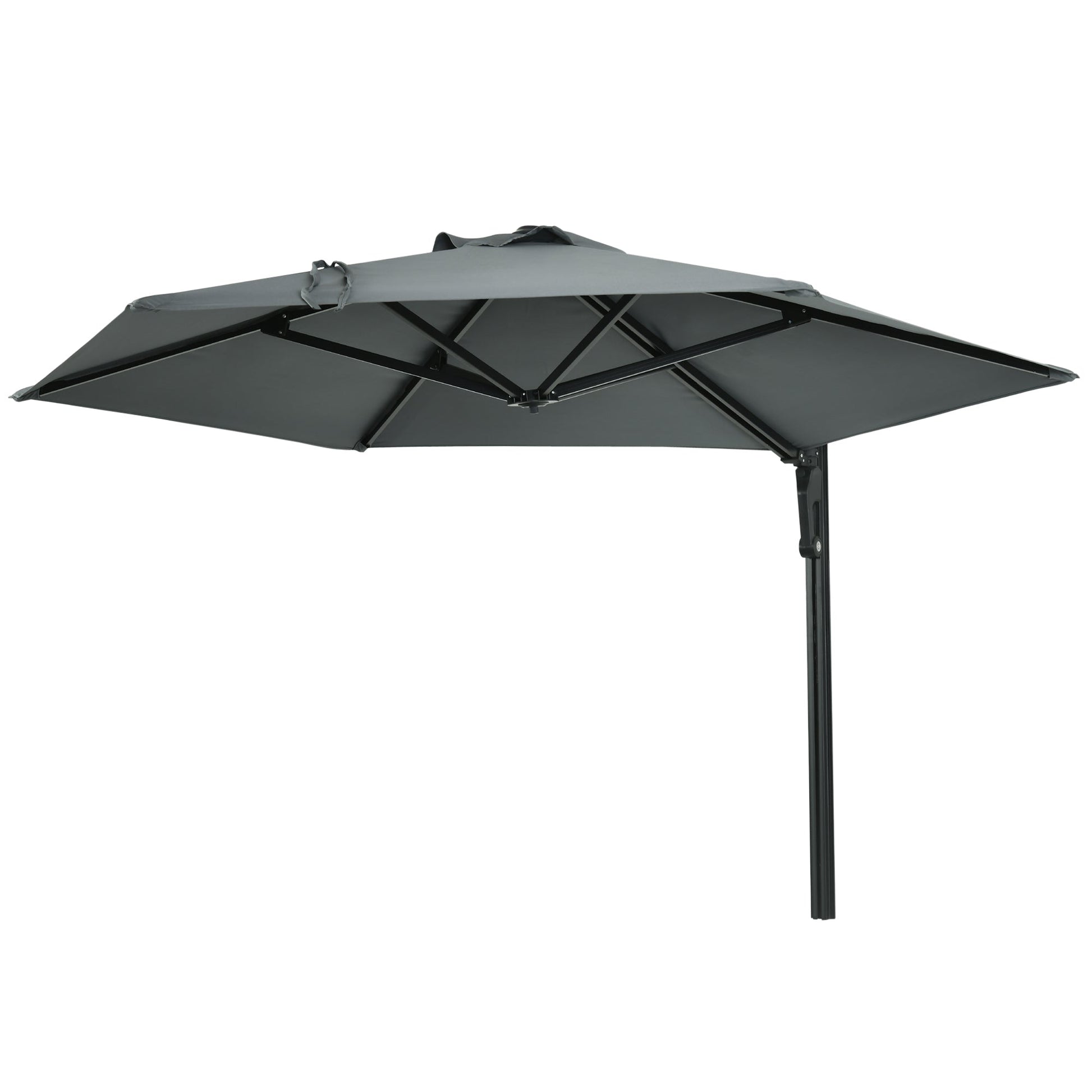 2.5m Wall Mounted Parasol, Hand to Push Outdoor Patio Umbrella with 180 Degree Rotatable Canopy for Porch, Deck, Garden, 250 cm, Grey