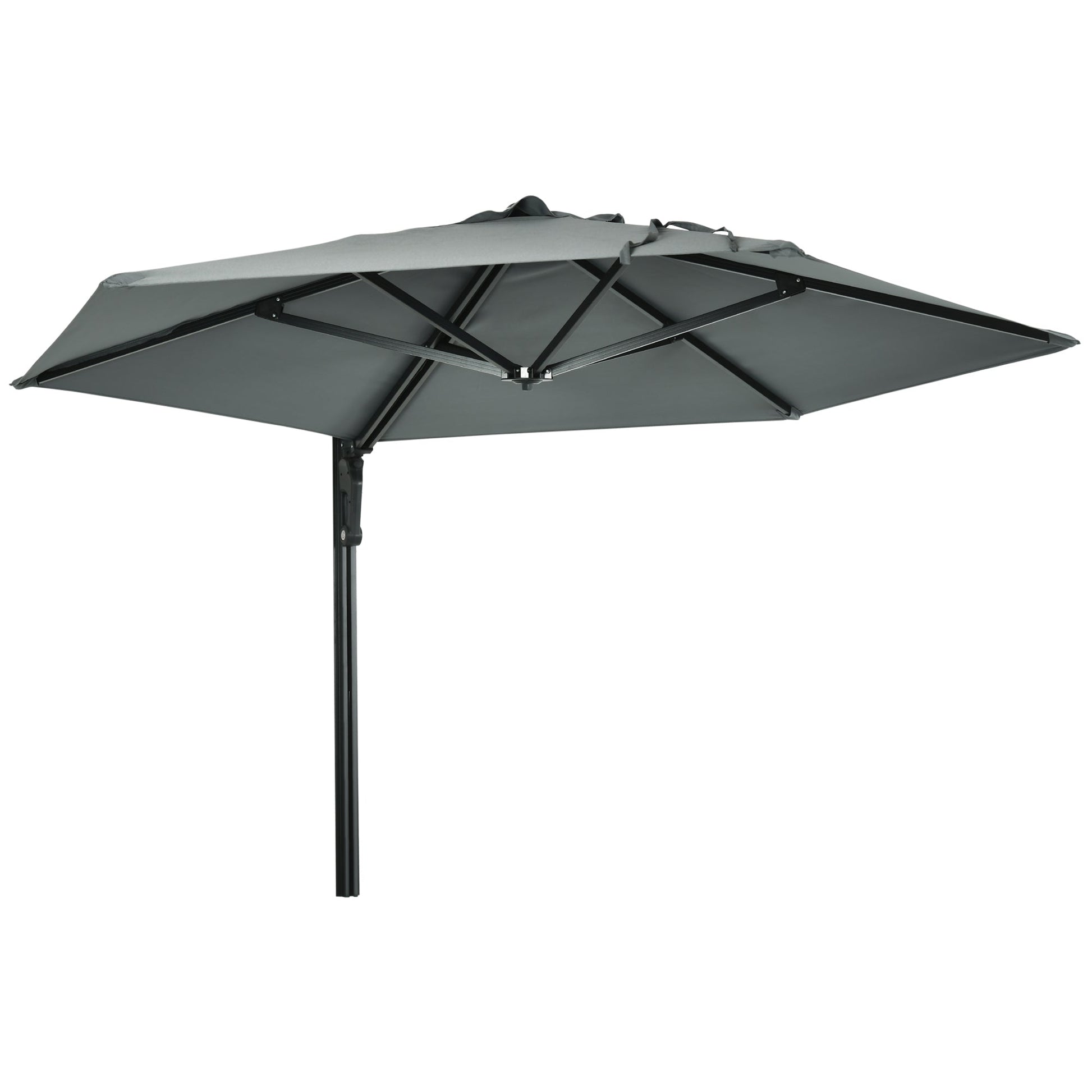 2.5m Wall Mounted Parasol, Hand to Push Outdoor Patio Umbrella with 180 Degree Rotatable Canopy for Porch, Deck, Garden, 250 cm, Grey
