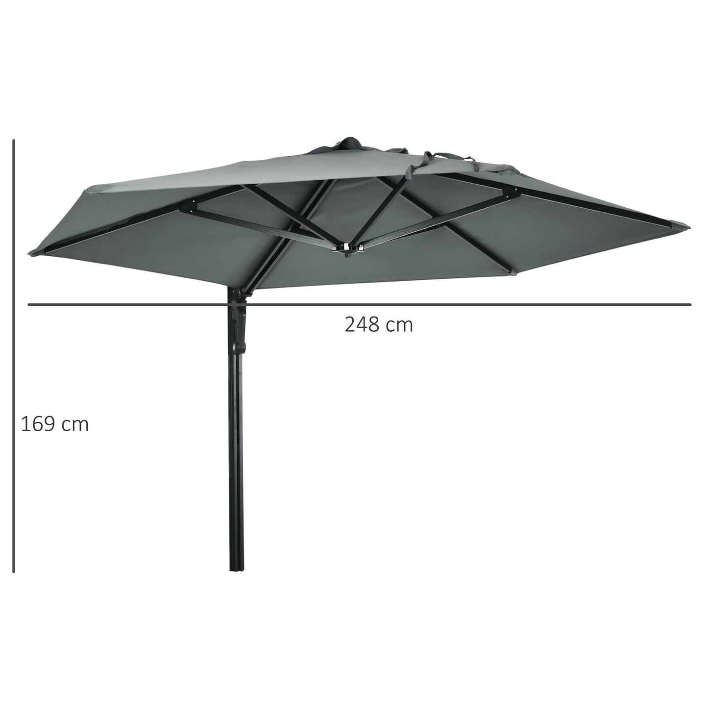 2.5m Wall Mounted Parasol, Hand to Push Outdoor Patio Umbrella with 180 Degree Rotatable Canopy for Porch, Deck, Garden, 250 cm, Grey