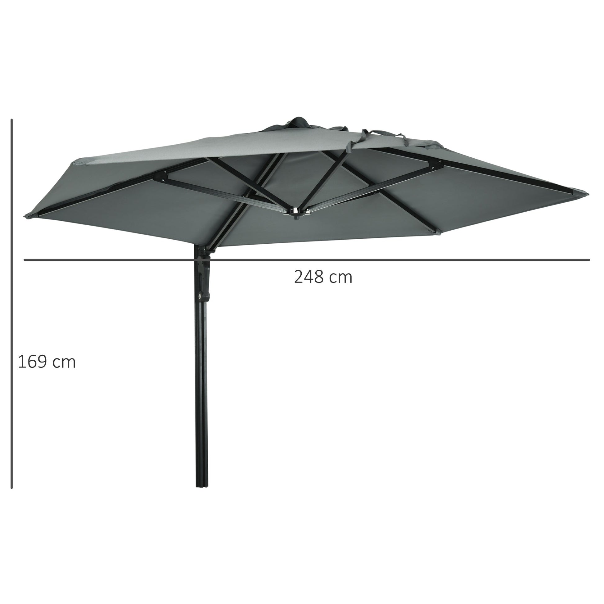 2.5m Wall Mounted Parasol, Hand to Push Outdoor Patio Umbrella with 180 Degree Rotatable Canopy for Porch, Deck, Garden, 250 cm, Grey
