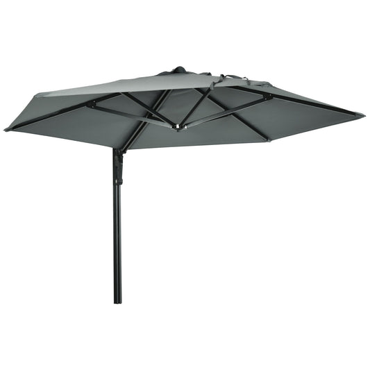 2.5m Wall Mounted Parasol, Hand to Push Outdoor Patio Umbrella with 180 Degree Rotatable Canopy for Porch, Deck, Garden, 250 cm, Grey