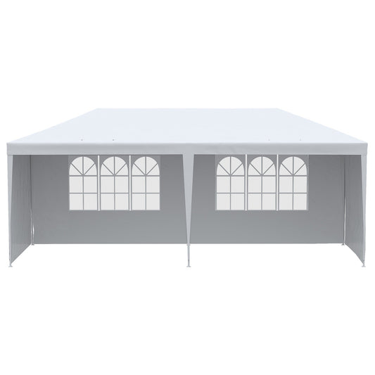 6 x 3 m Party Tent Gazebo Marquee Outdoor Patio Canopy Shelter with Windows and Side Panels White