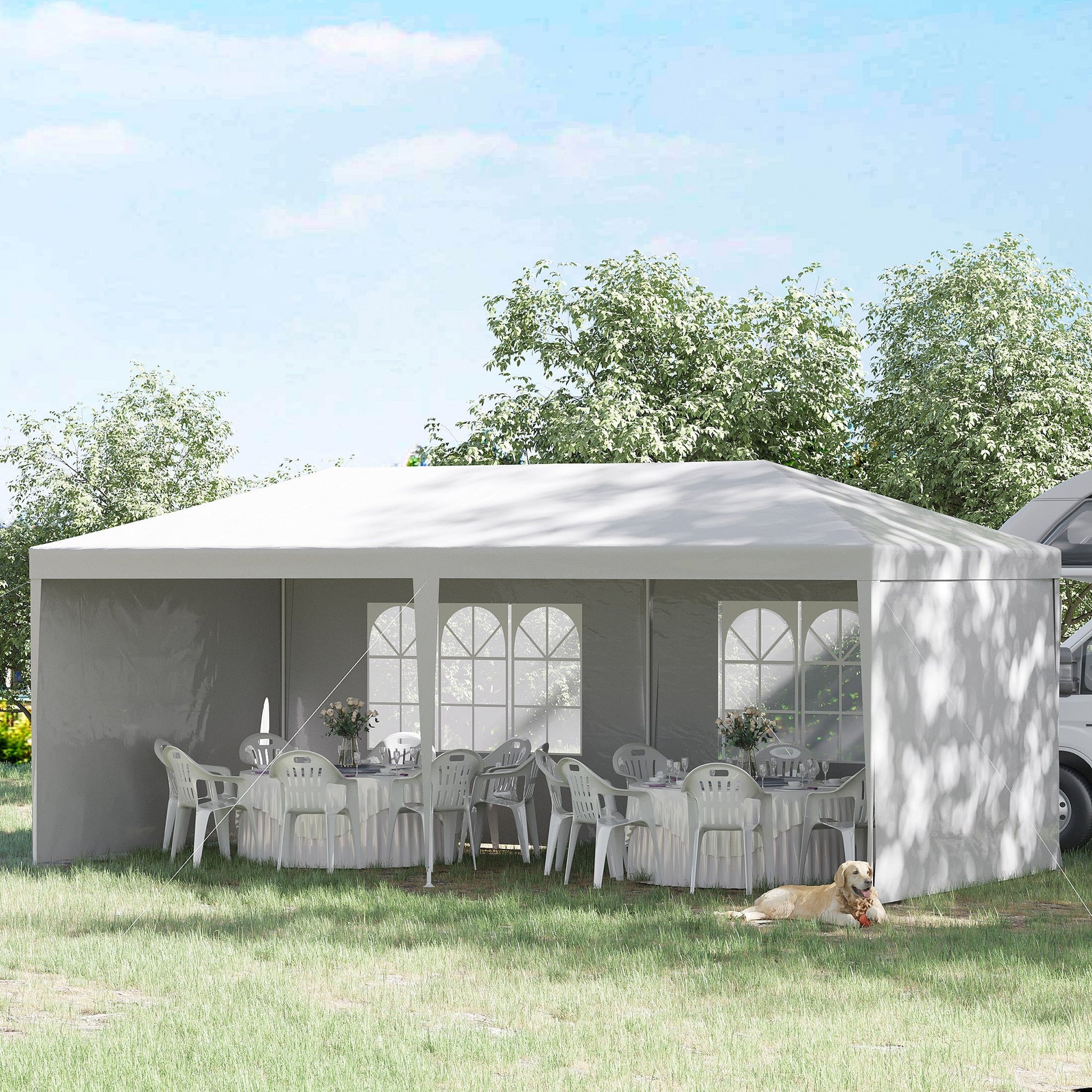 6 x 3 m Party Tent Gazebo Marquee Outdoor Patio Canopy Shelter with Windows and Side Panels White