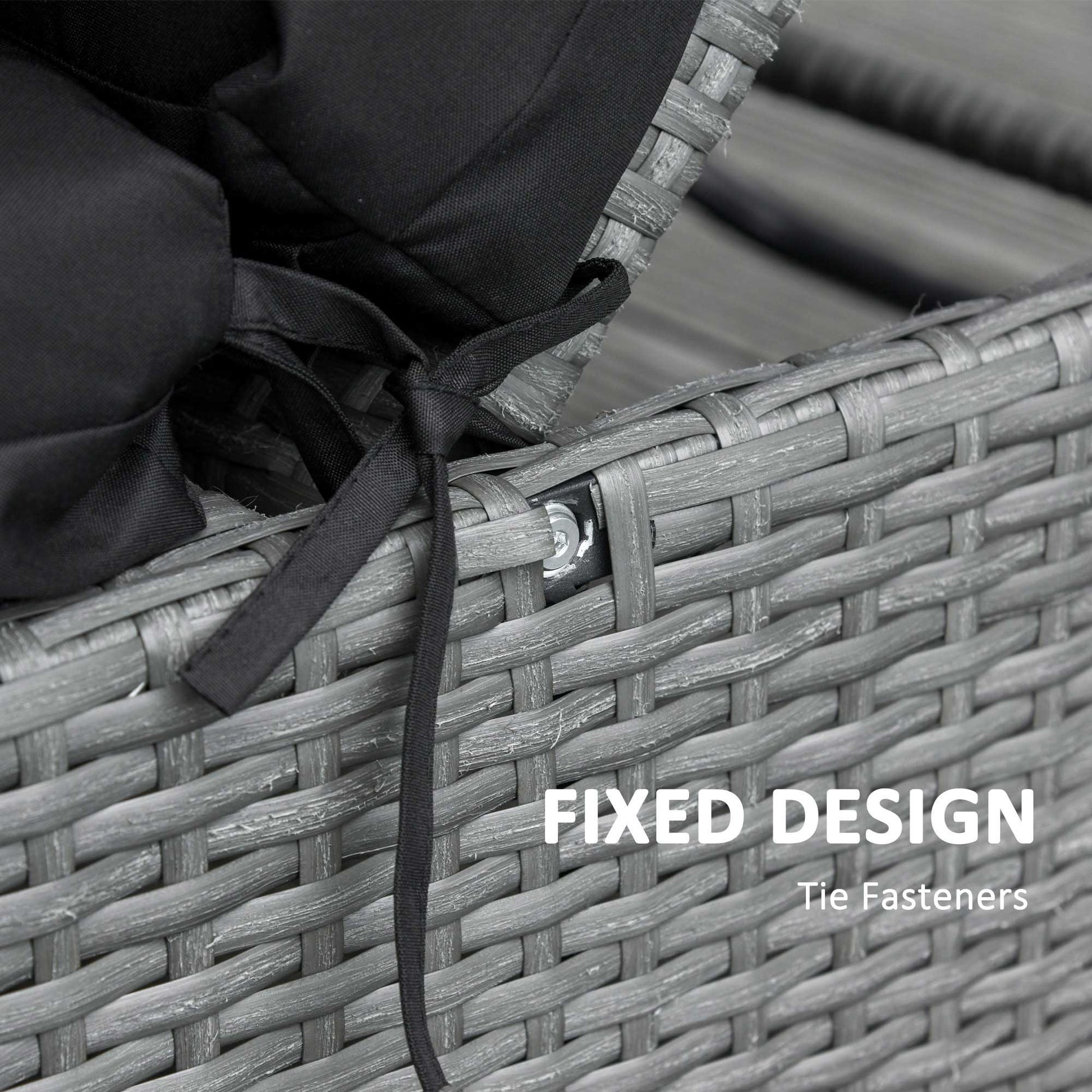 Set of 2 Sun Lounger Cushions, Replacement Cushions for Rattan Furniture with Ties, 196 x 55 cm, Black