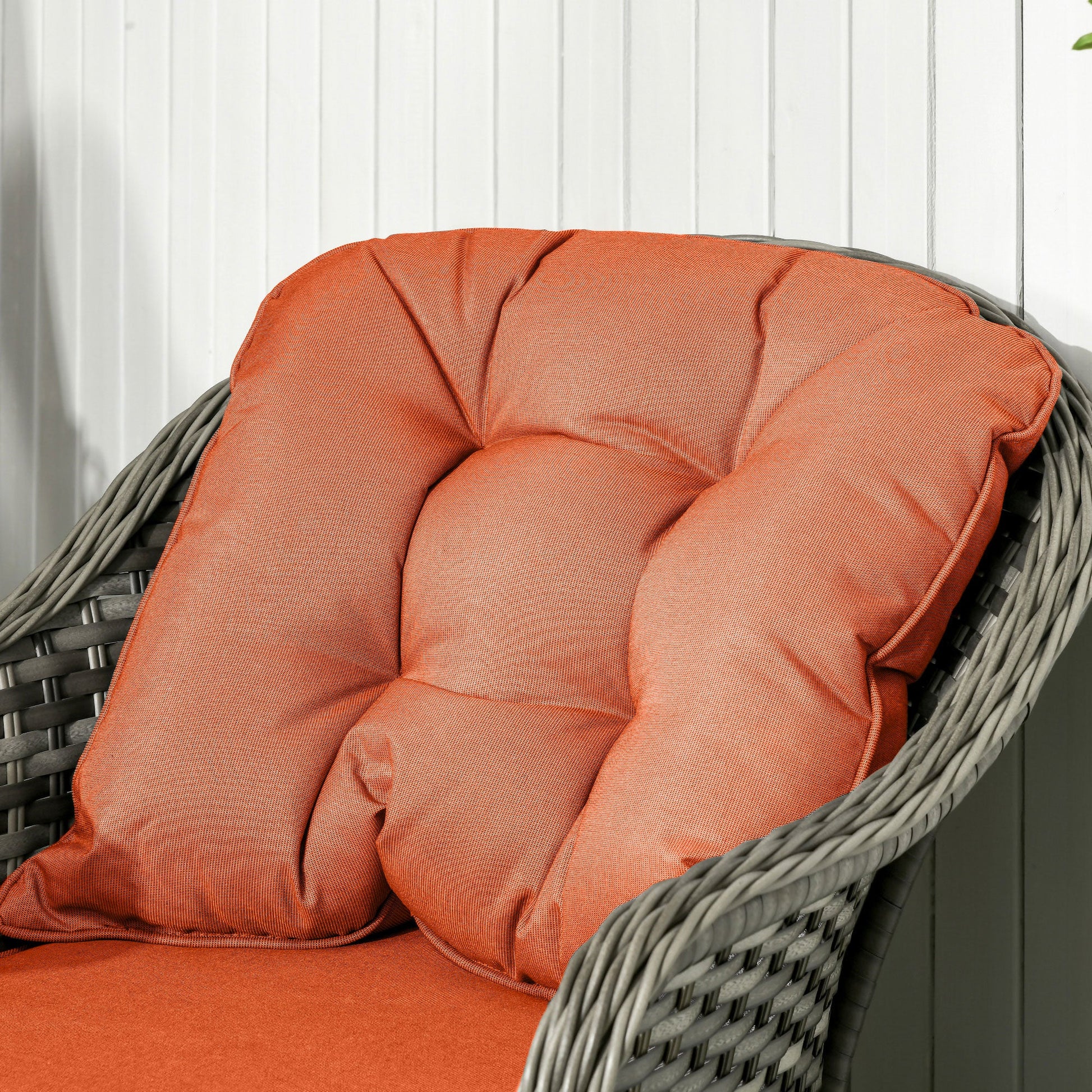 4 Pieces Outdoor PE Rattan Garden Furniture with Cushions, Patio Special Hand Weave Wicker Conservatory Sofa Set with Glass Top Coffee Table, Orange