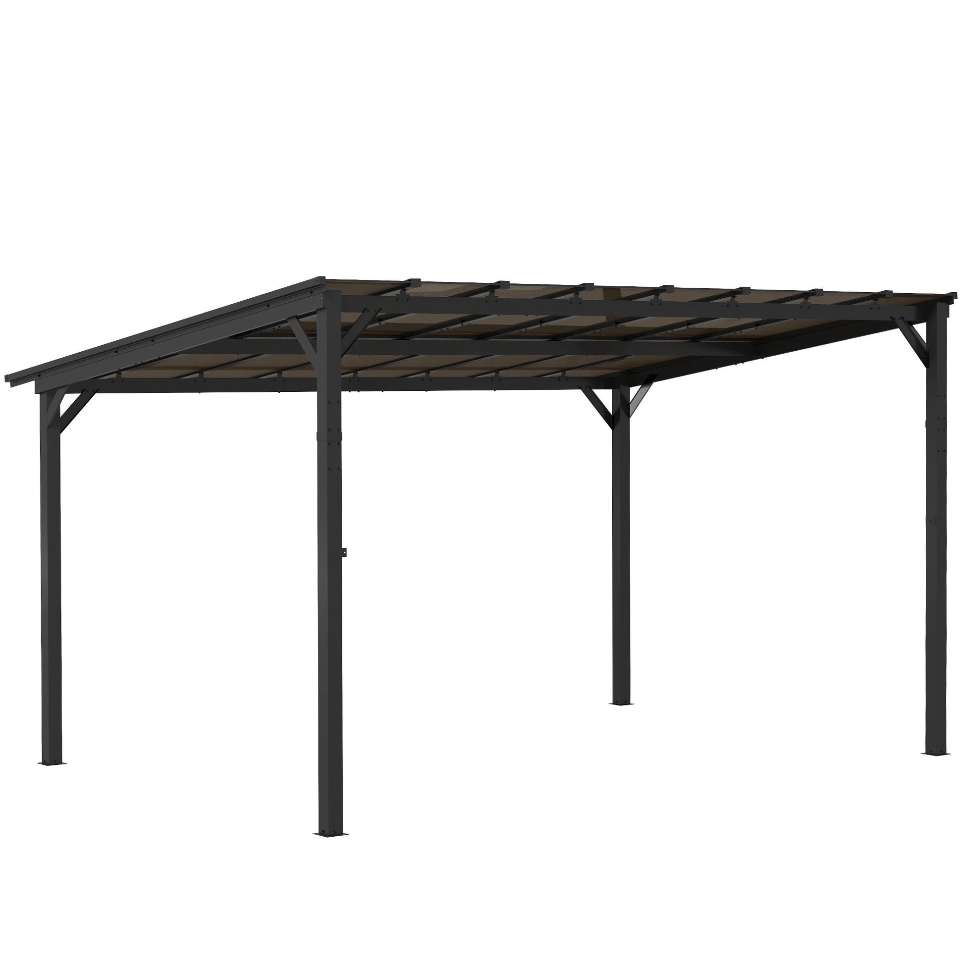 3 x 4.3m Metal Pergola with UPF 50+ and Waterproof Polycarbonate Roof, Wall-Mounted or Free Standing Garden Gazebo, Wind-resistant Outdoor Sun Shade, Dark Grey